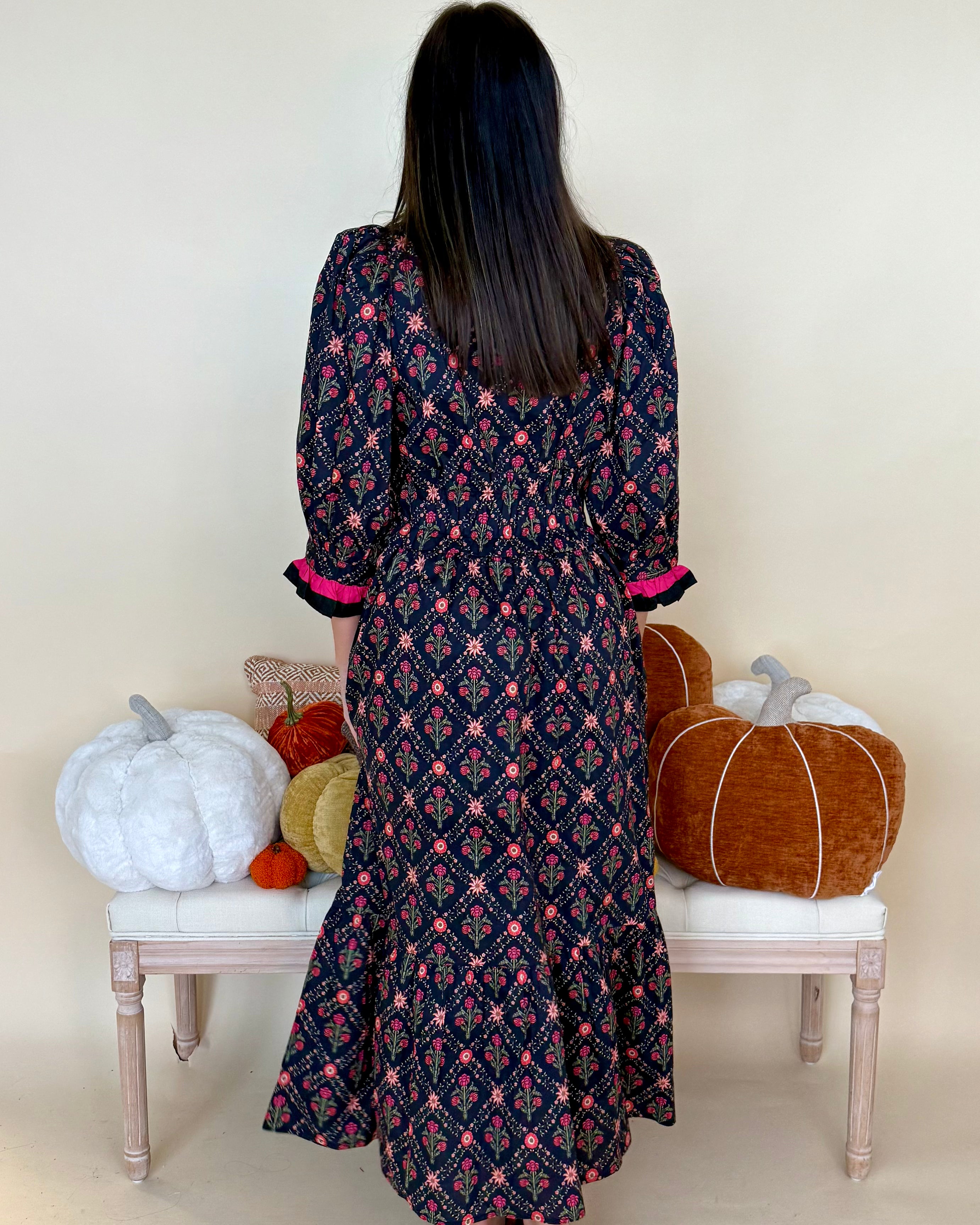 Darling Detail Black Floral Ruffle Midi Dress-Shop-Womens-Boutique-Clothing