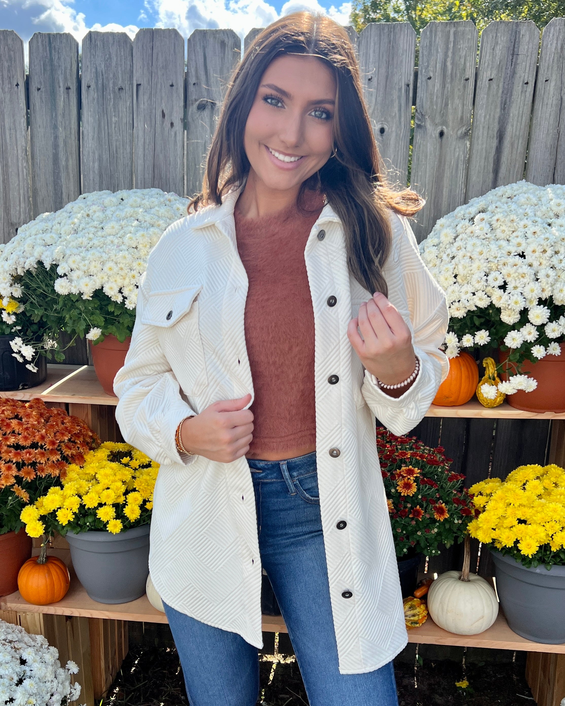 Stay Near Ecru Textured Shirt Jacket-Shop-Womens-Boutique-Clothing
