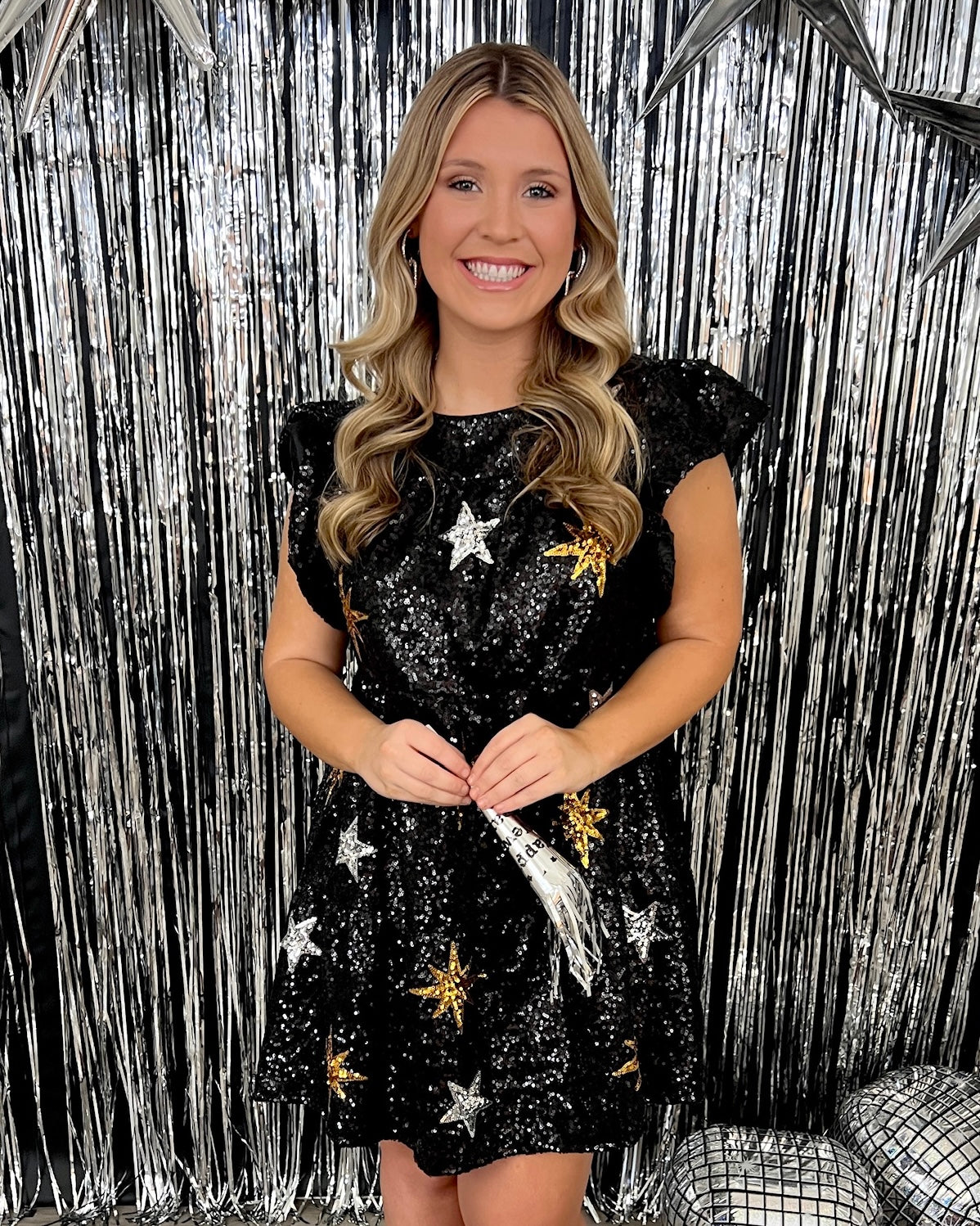 Bright Night Black Star Sequins Dress-Shop-Womens-Boutique-Clothing