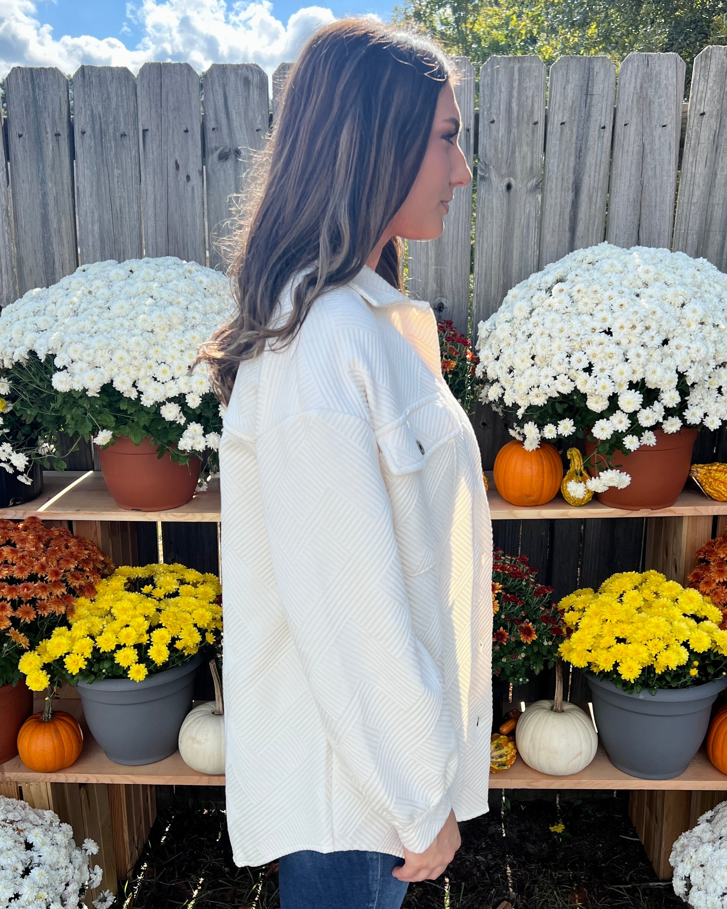 Stay Near Ecru Textured Shirt Jacket-Shop-Womens-Boutique-Clothing