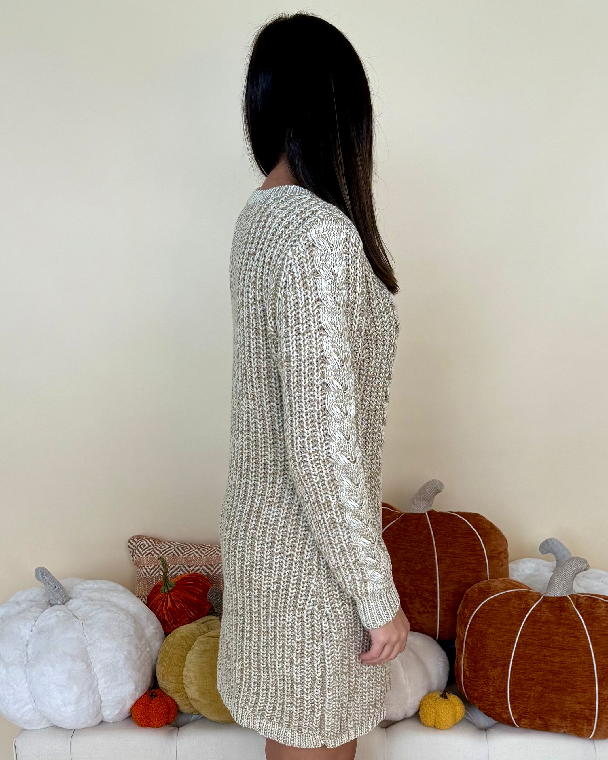 Marvelous Time Oatmeal Cable Knit Dress-Shop-Womens-Boutique-Clothing