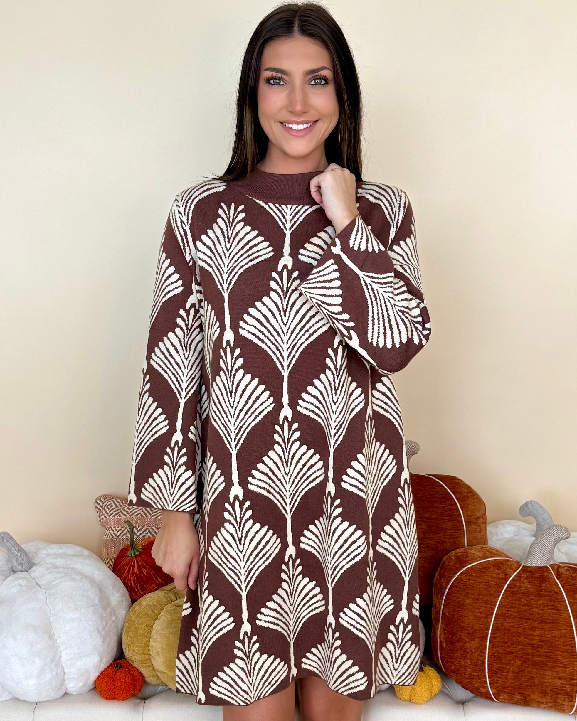 Holding Together Brown Abstract Sweater Dress-Shop-Womens-Boutique-Clothing