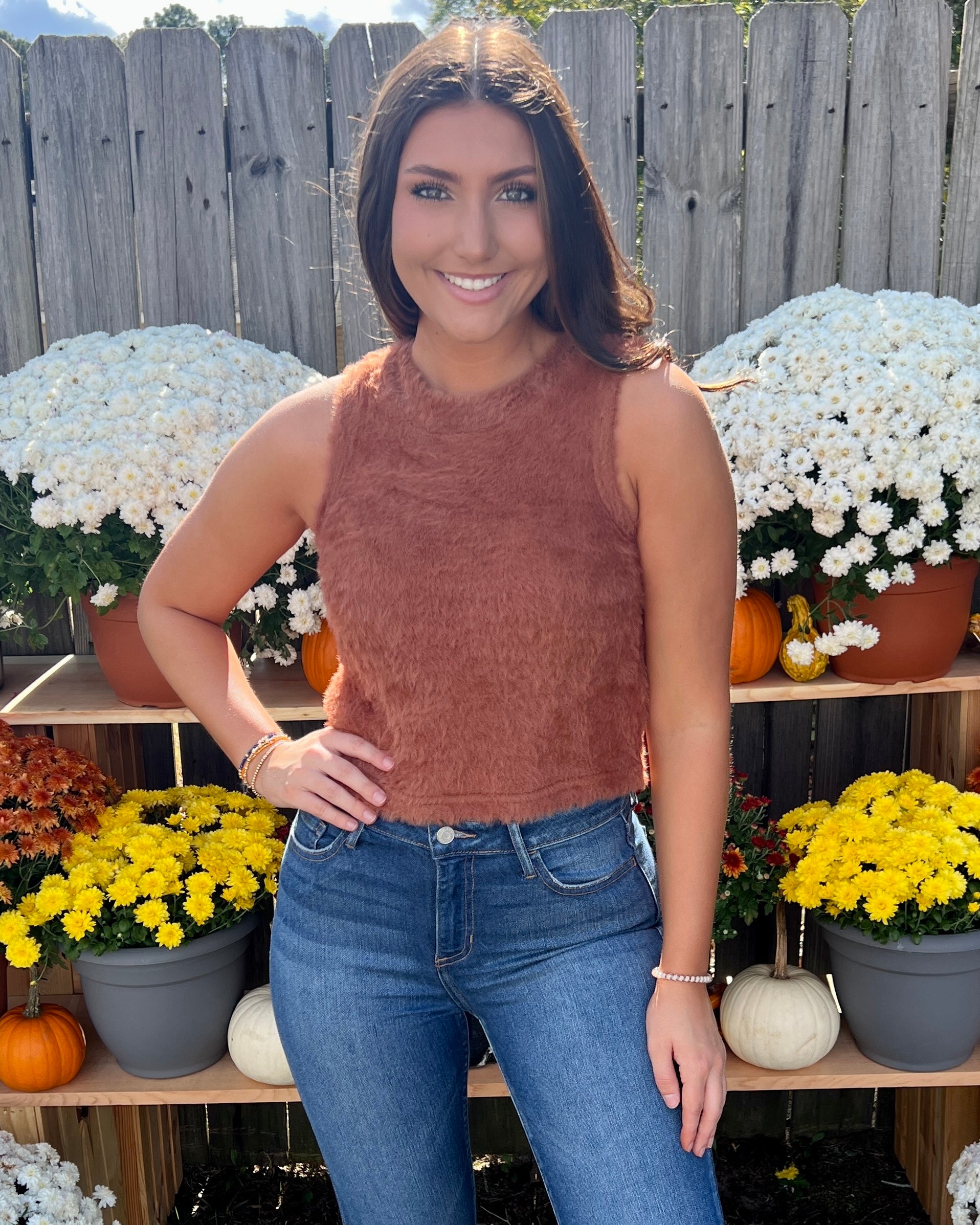 Sights To See Brown Faux Fur Sleeveless Tank Top-Shop-Womens-Boutique-Clothing
