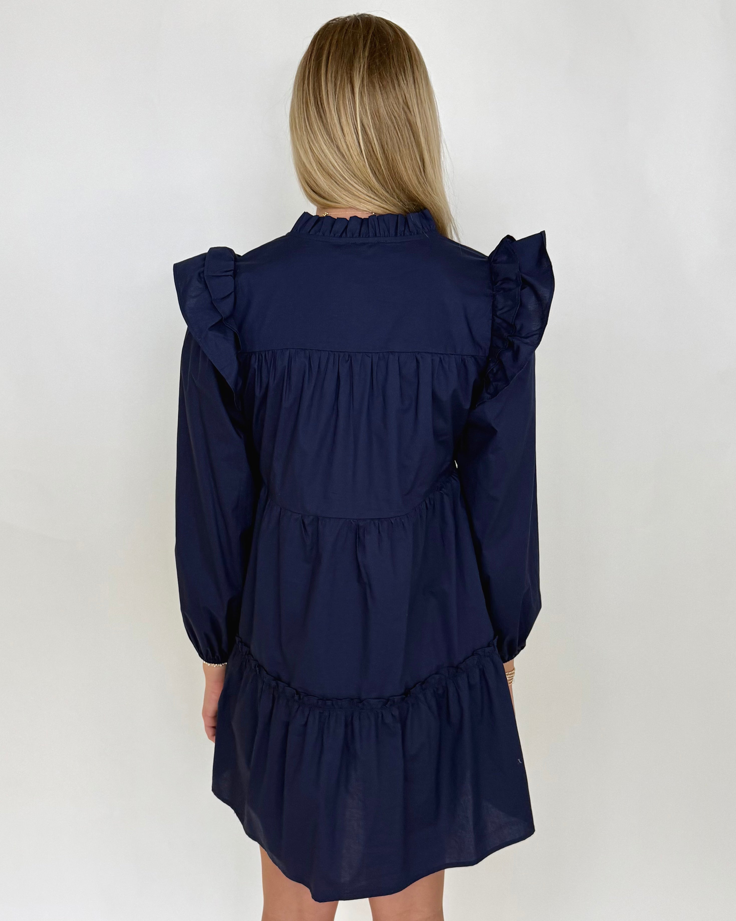 Making Promises Navy Ruffle Dress-Shop-Womens-Boutique-Clothing