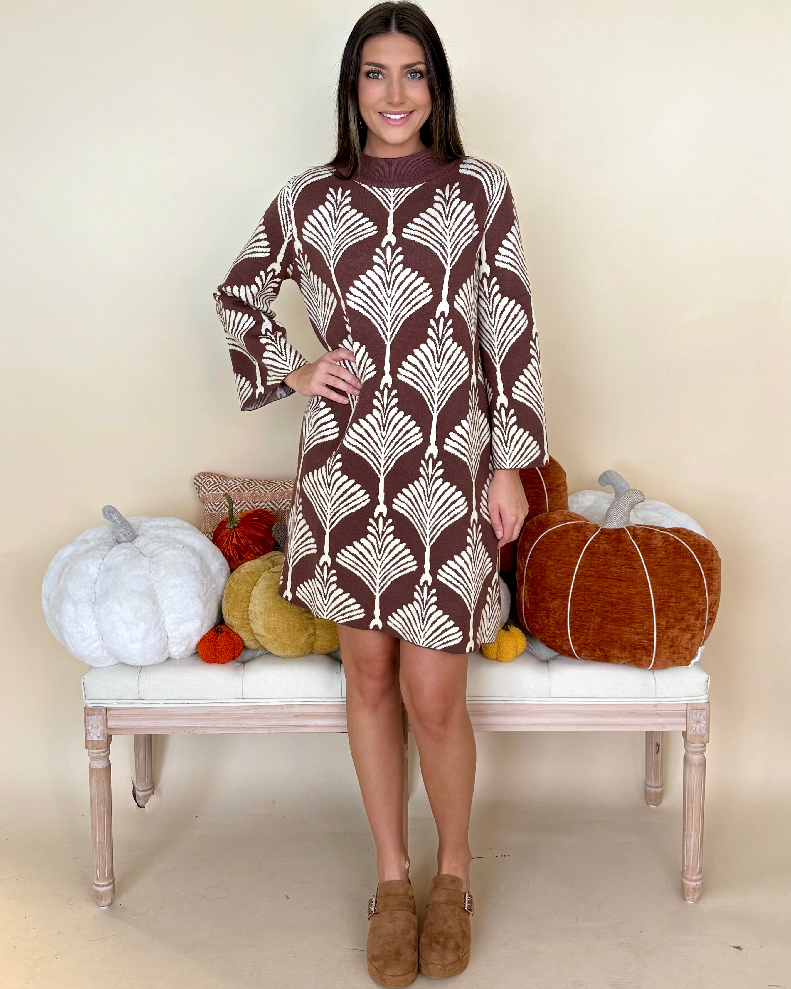 Holding Together Brown Abstract Sweater Dress-Shop-Womens-Boutique-Clothing