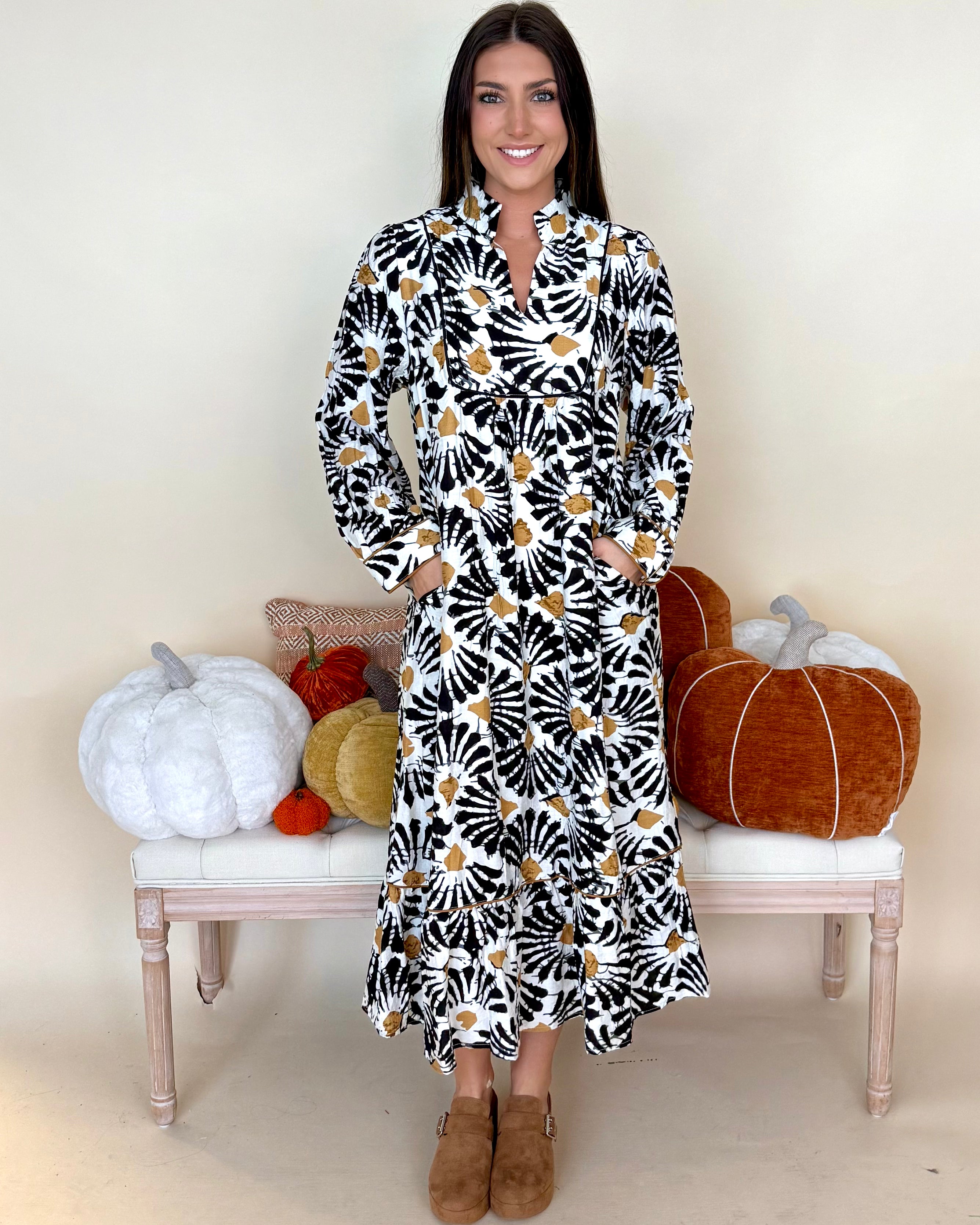 Midnight Garden Black Boho Print Midi Dress-Shop-Womens-Boutique-Clothing