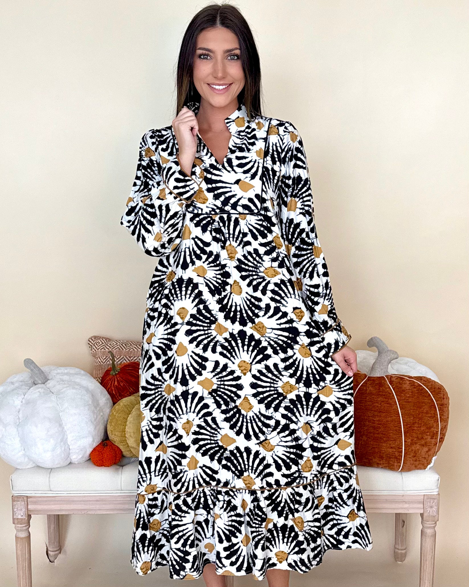 Midnight Garden Black Boho Print Midi Dress-Shop-Womens-Boutique-Clothing