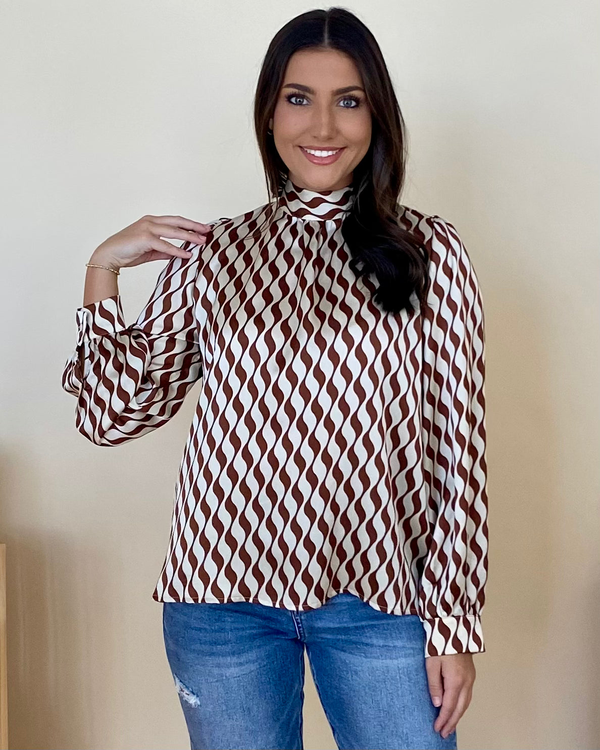 Social Call Toffee Geometric Tie Top-Shop-Womens-Boutique-Clothing