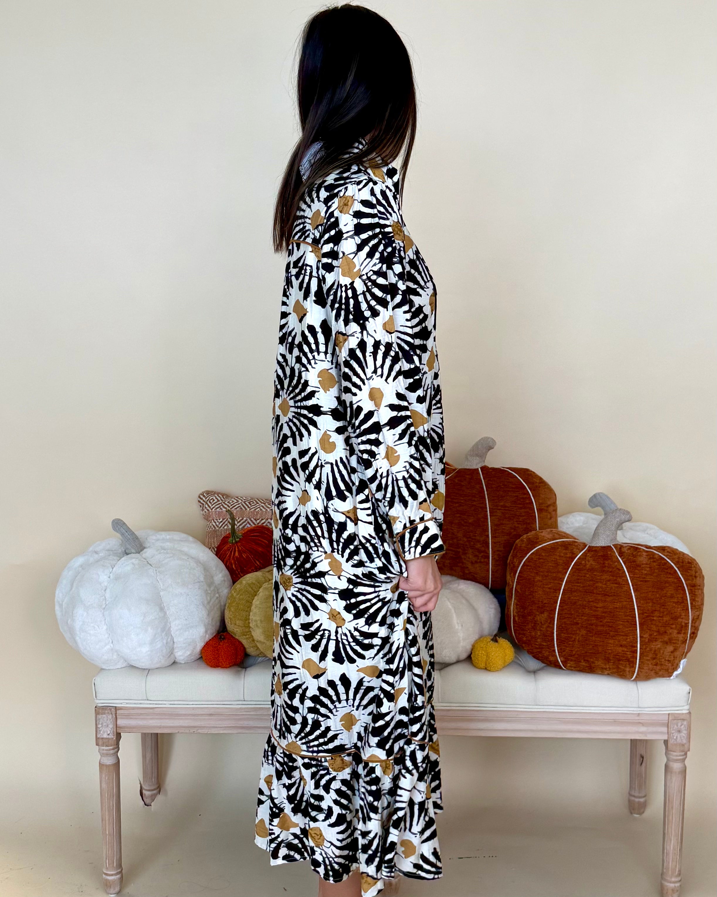 Midnight Garden Black Boho Print Midi Dress-Shop-Womens-Boutique-Clothing