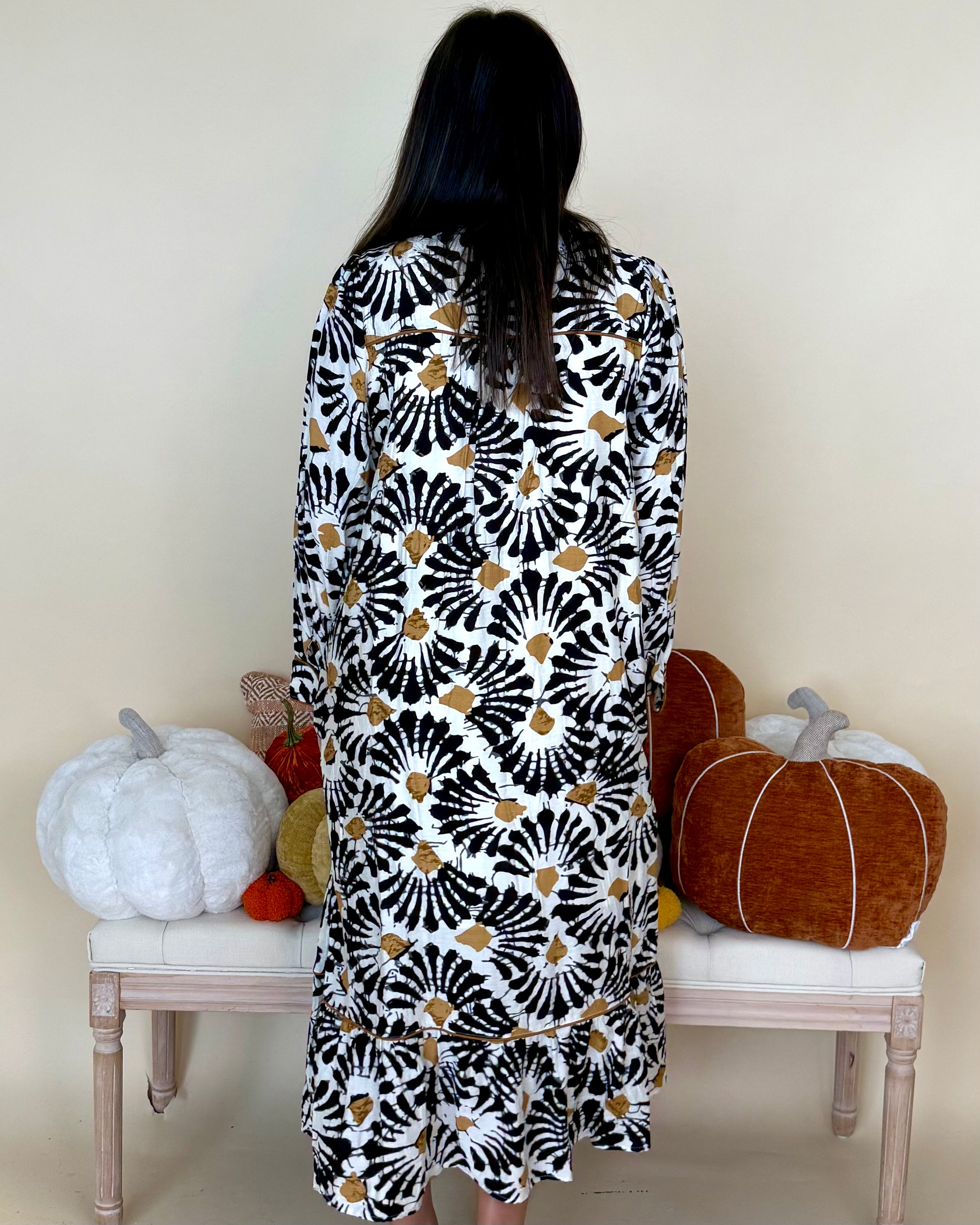 Midnight Garden Black Boho Print Midi Dress-Shop-Womens-Boutique-Clothing