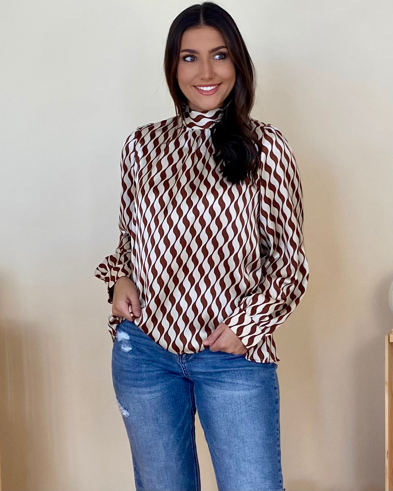 Social Call Toffee Geometric Tie Top-Shop-Womens-Boutique-Clothing