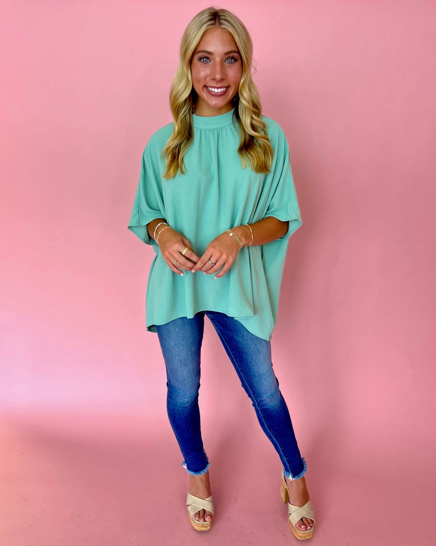 Unbreakable Love Mint Mock Neck Dolman Sleeve Top-Shop-Womens-Boutique-Clothing