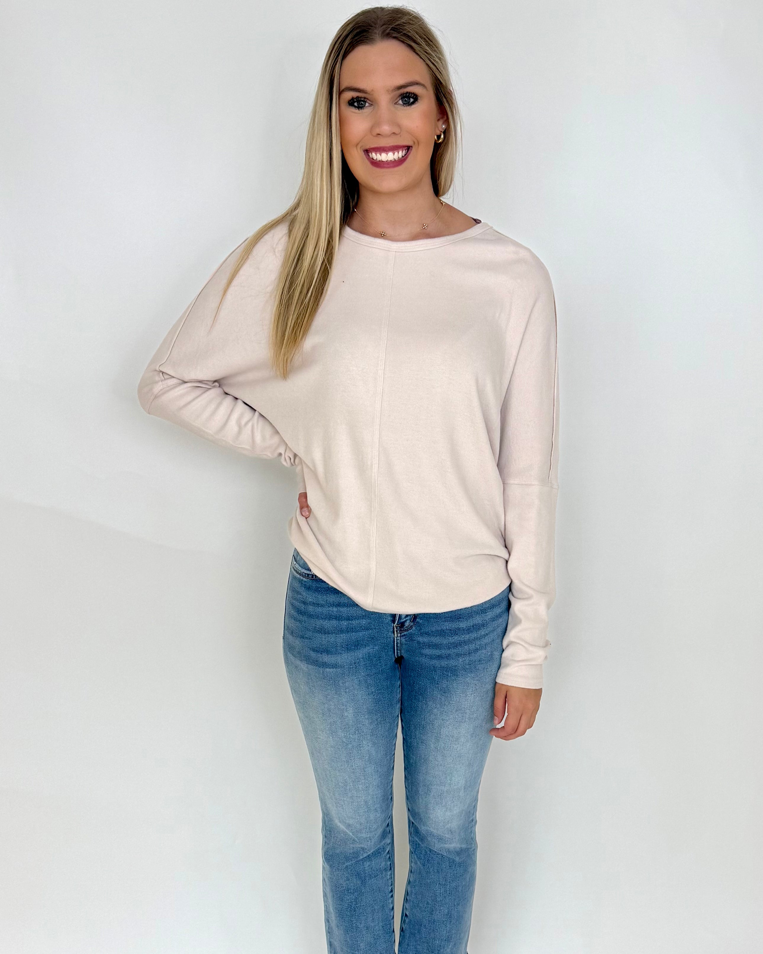 Never Left Cream Brushed Seam Top-Shop-Womens-Boutique-Clothing