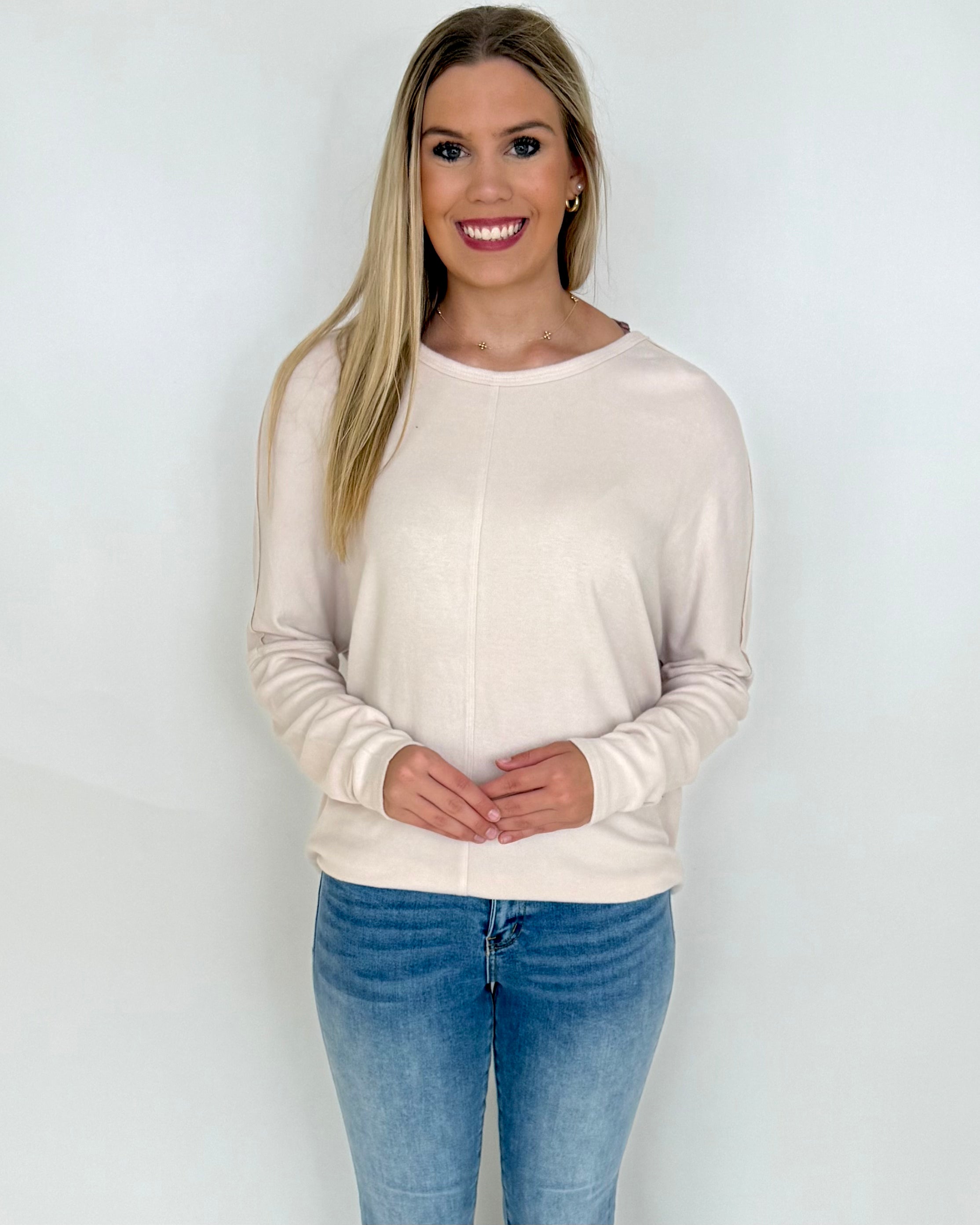 Never Left Cream Brushed Seam Top-Shop-Womens-Boutique-Clothing