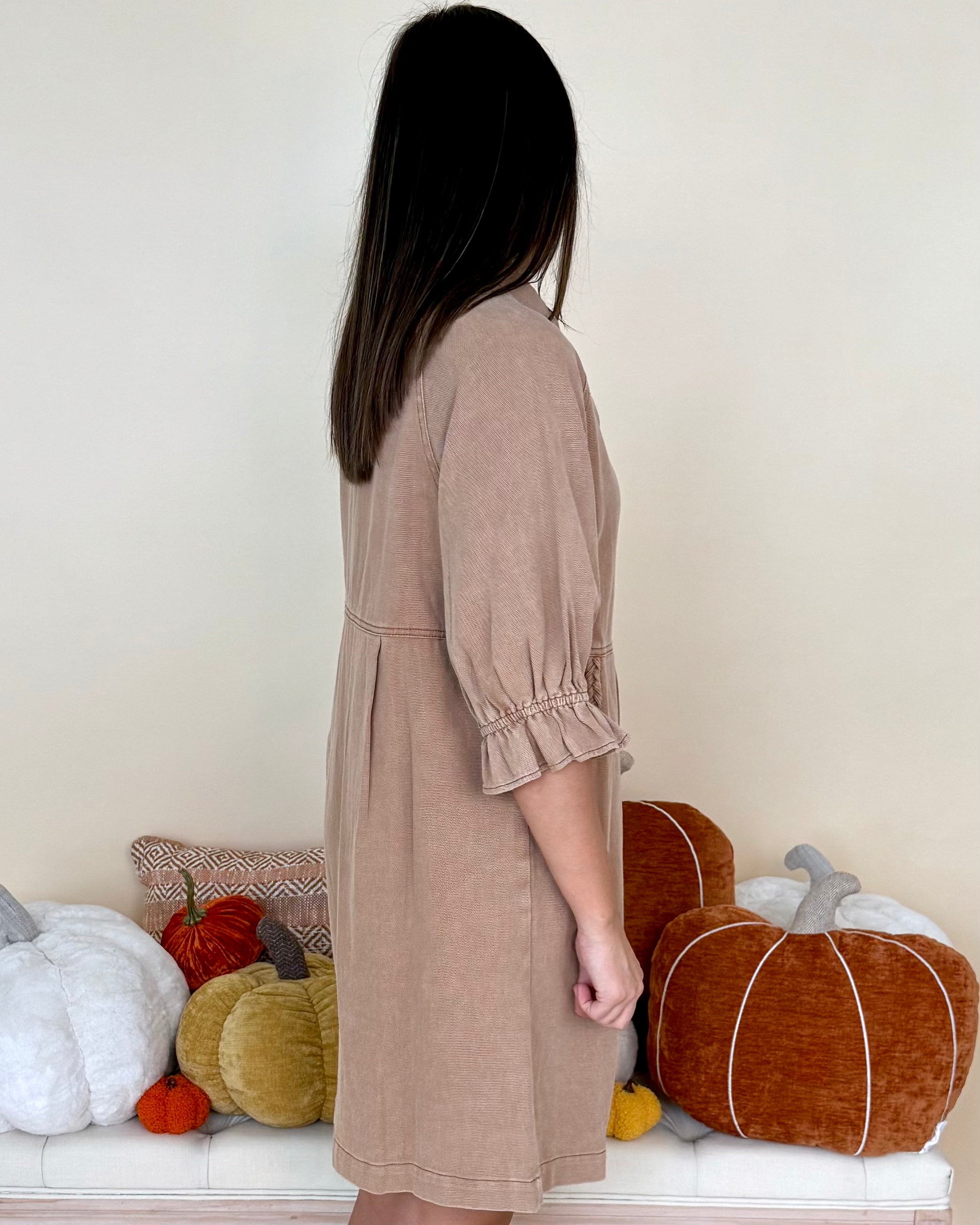 Next Day Washed Camel Braided Denim Dress-Shop-Womens-Boutique-Clothing