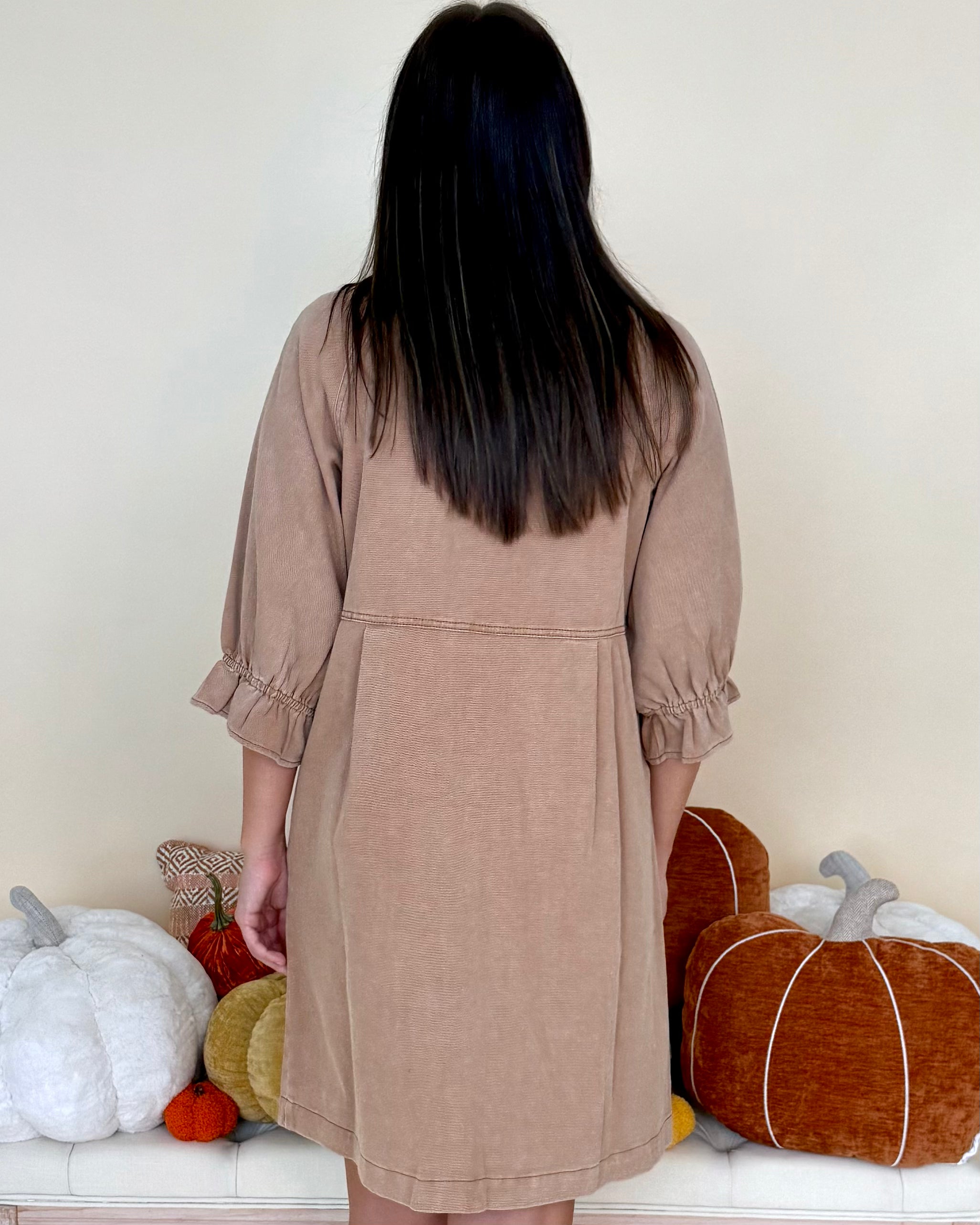 Next Day Washed Camel Braided Denim Dress-Shop-Womens-Boutique-Clothing