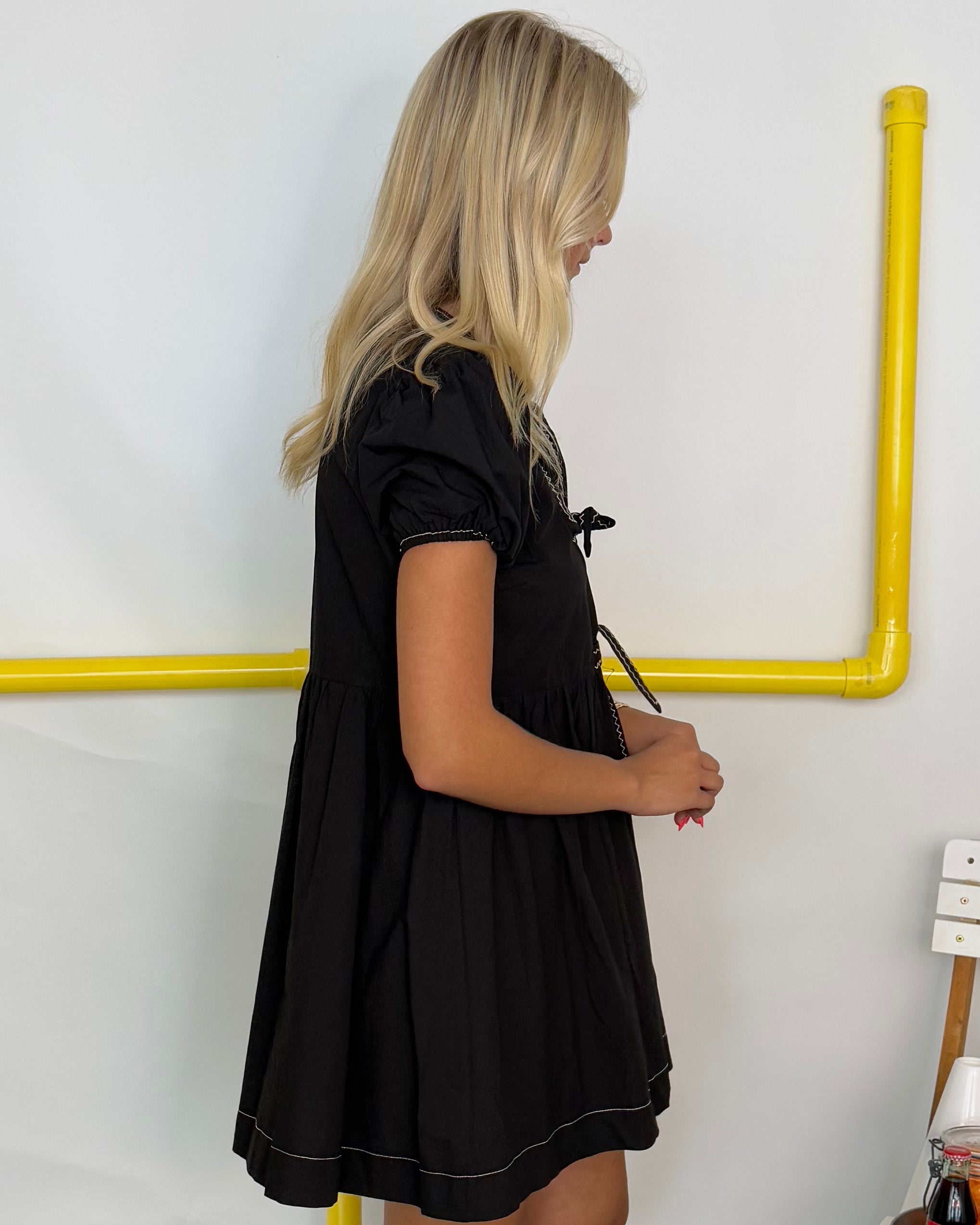 Going Forward Black Tie Babydoll Dress-Shop-Womens-Boutique-Clothing