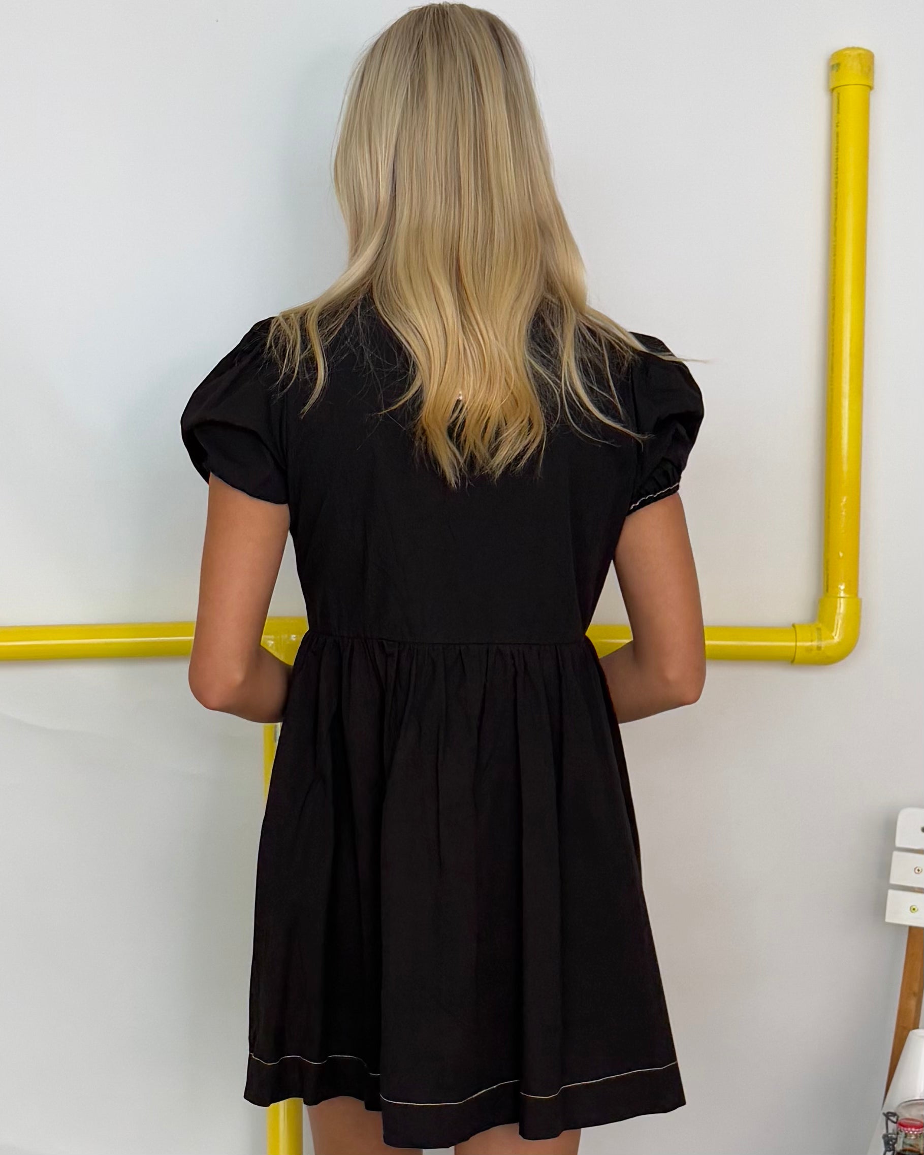 Going Forward Black Tie Babydoll Dress-Shop-Womens-Boutique-Clothing