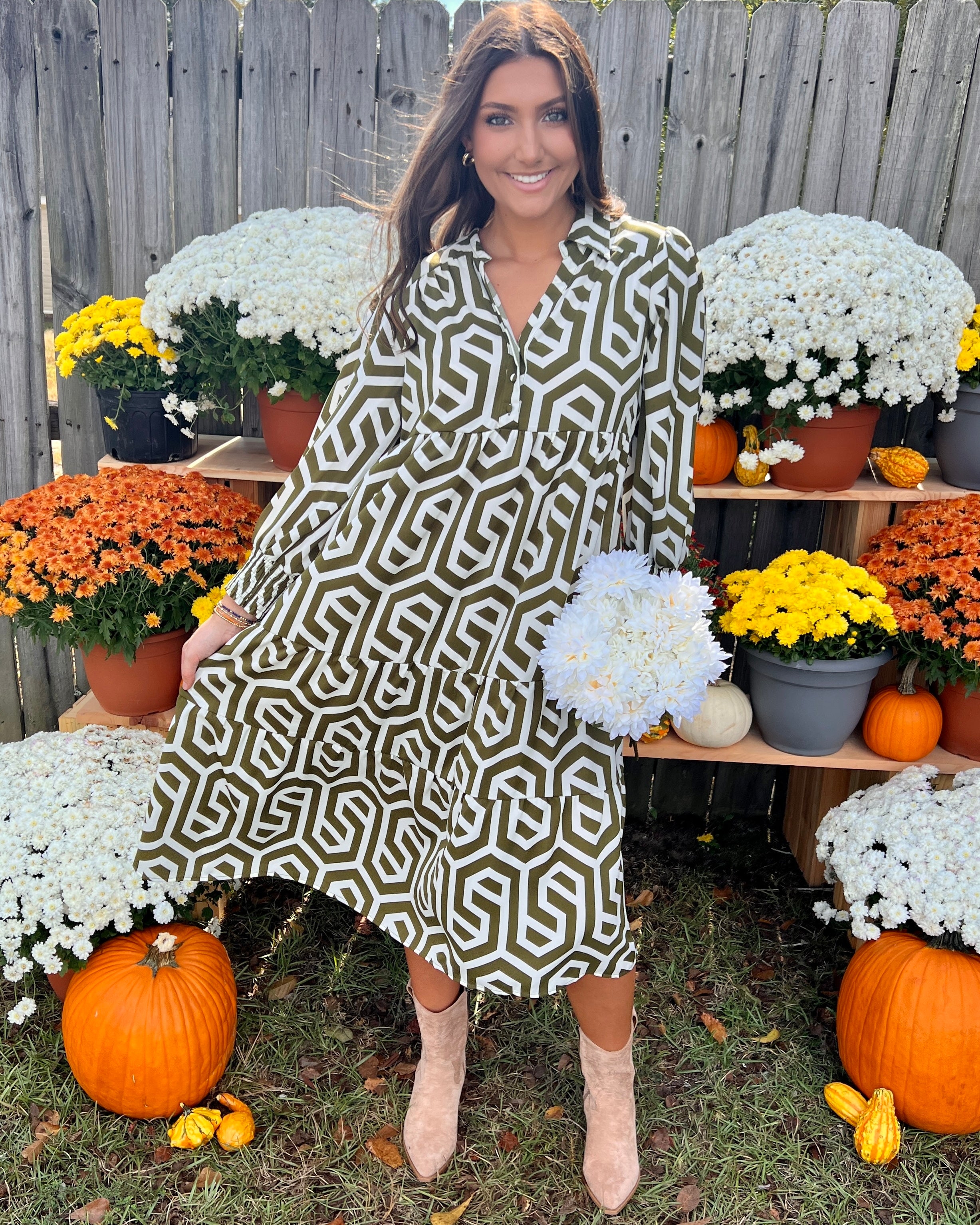 Playing For Keeps Moss Geometric Midi Dress-Shop-Womens-Boutique-Clothing