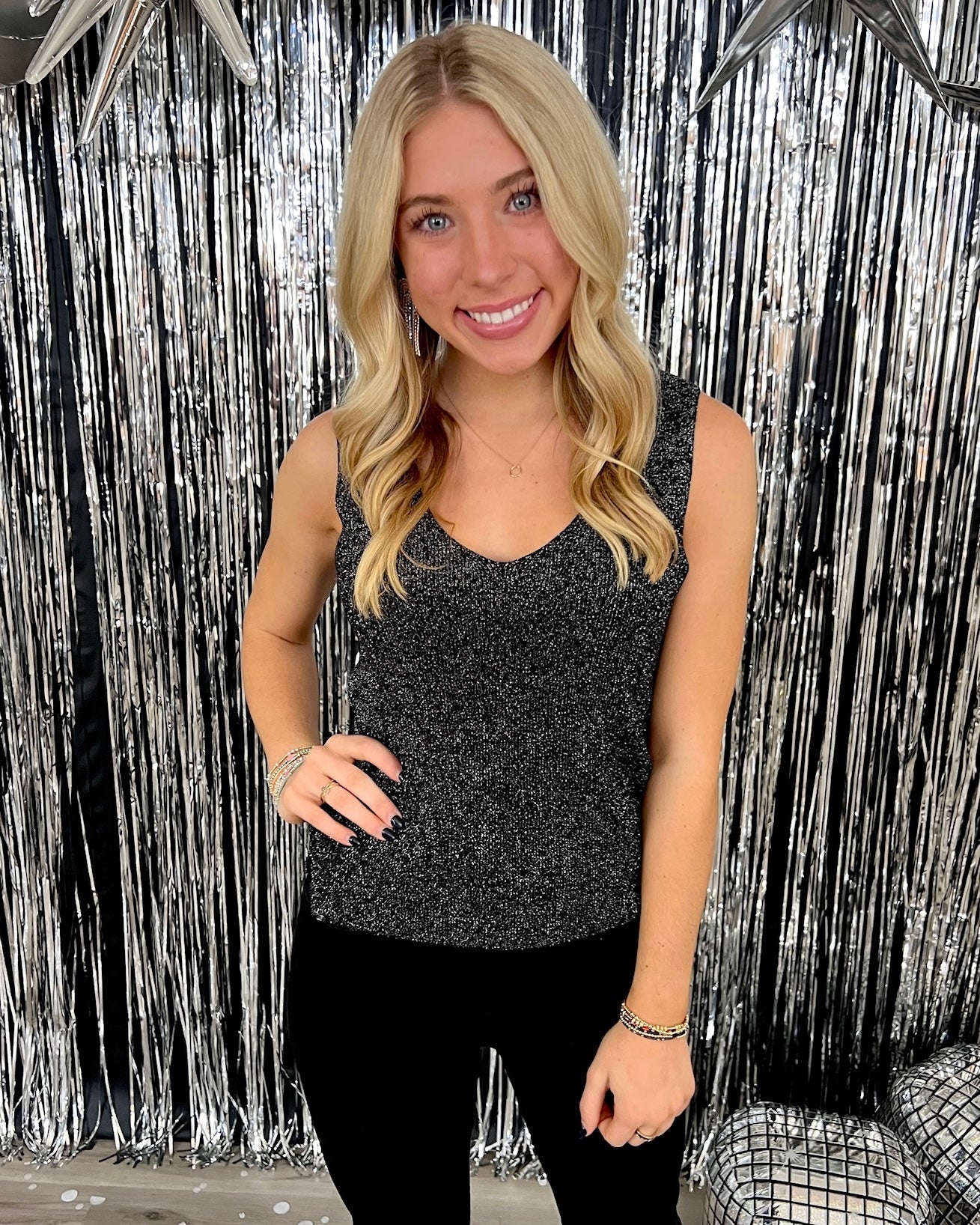 Radiant Style Black Sleeveless Glitter Sweater Top-Shop-Womens-Boutique-Clothing