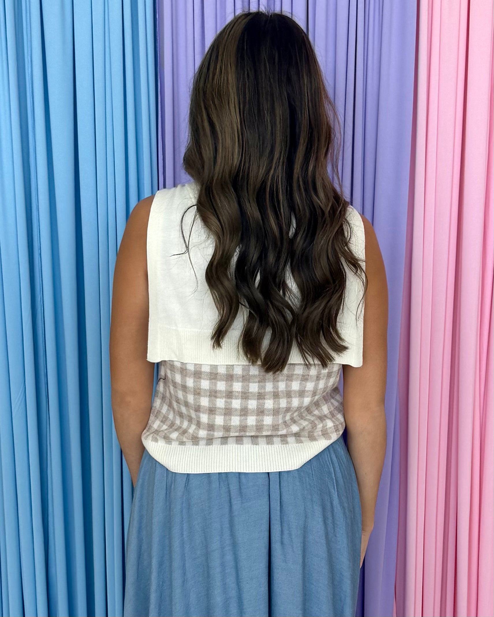 Pretty Whisper Oatmeal Gingham Two Piece Sweater-Shop-Womens-Boutique-Clothing