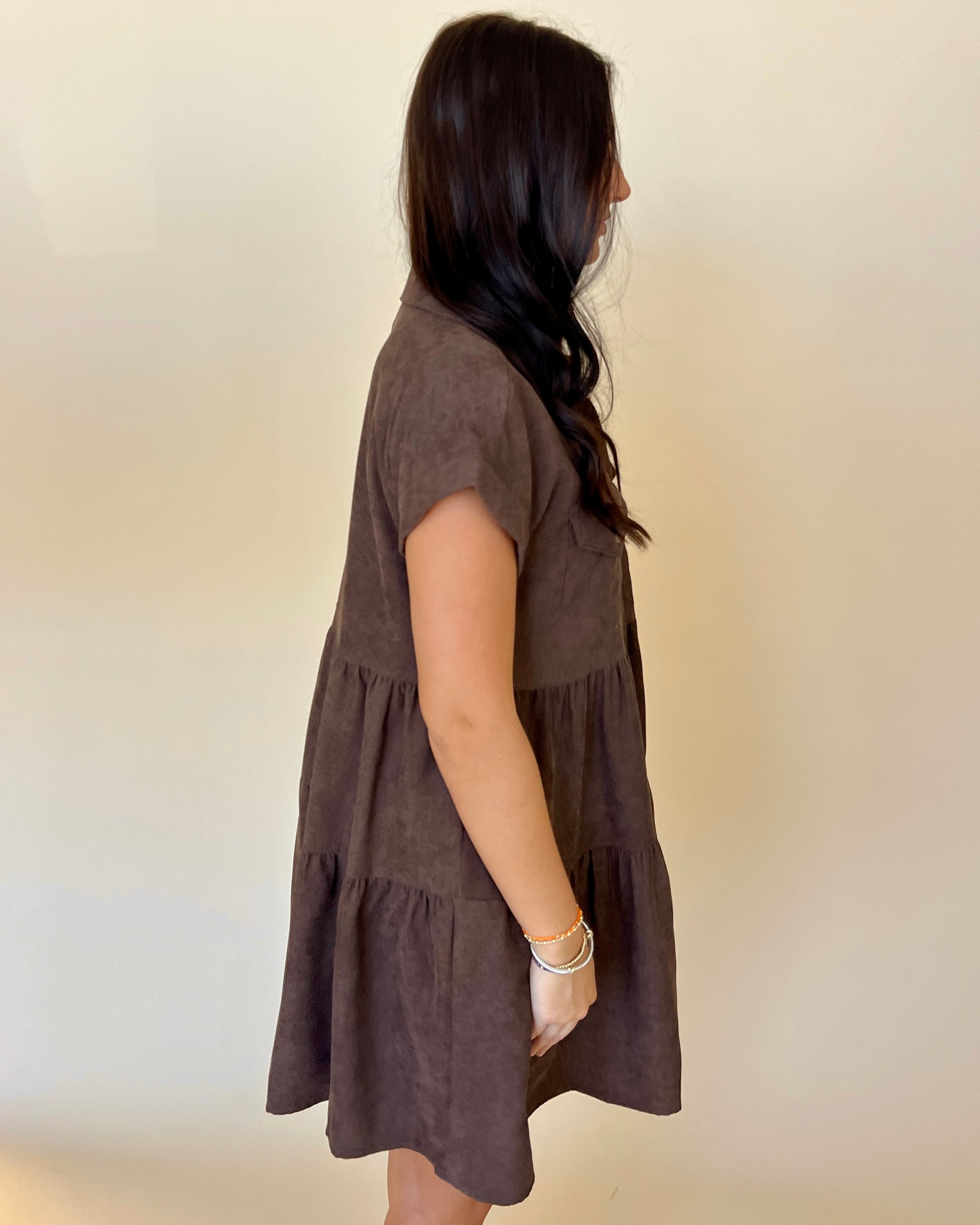 Essentially You Espresso Corduroy Tiered Dress-Shop-Womens-Boutique-Clothing