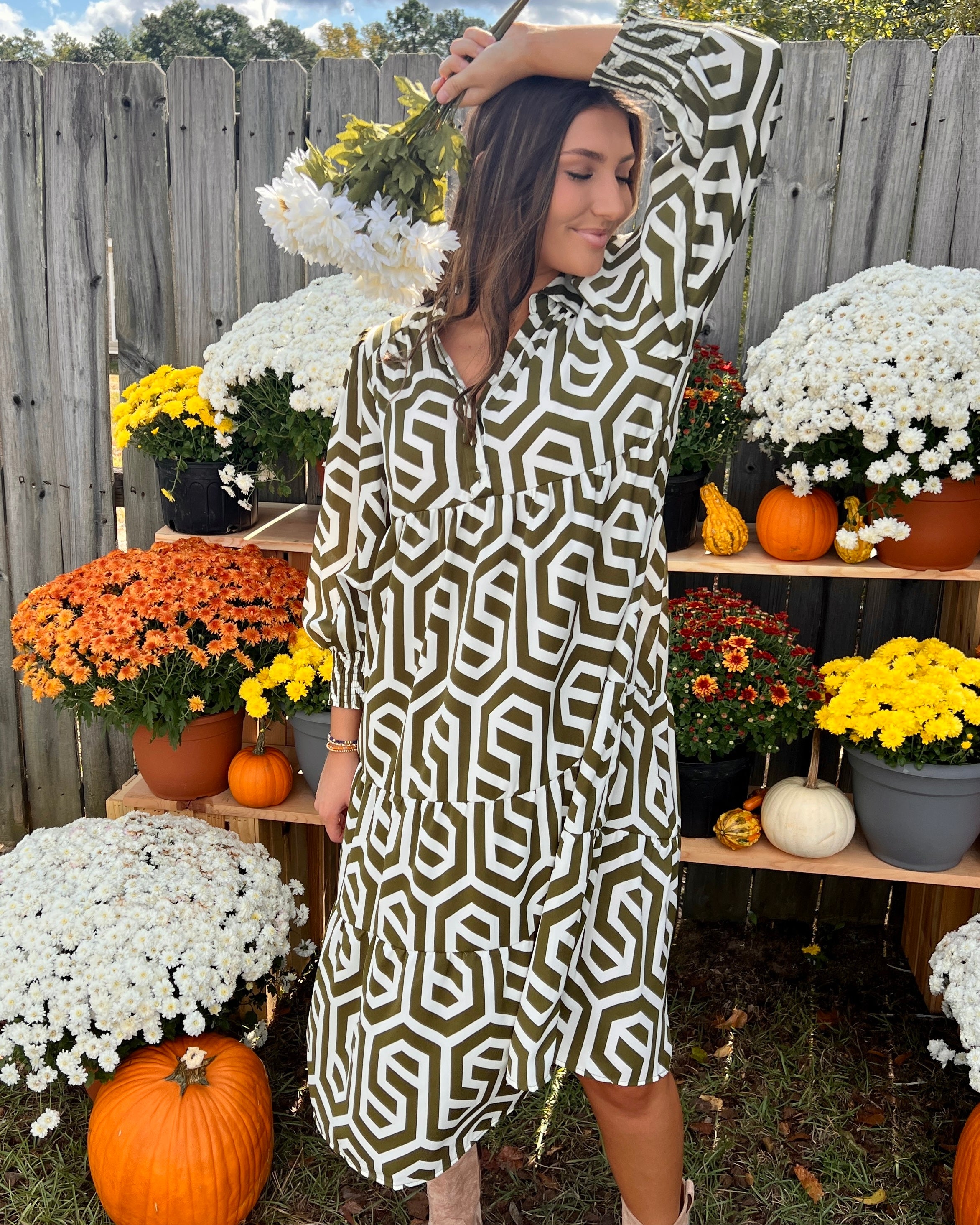 Playing For Keeps Moss Geometric Midi Dress-Shop-Womens-Boutique-Clothing