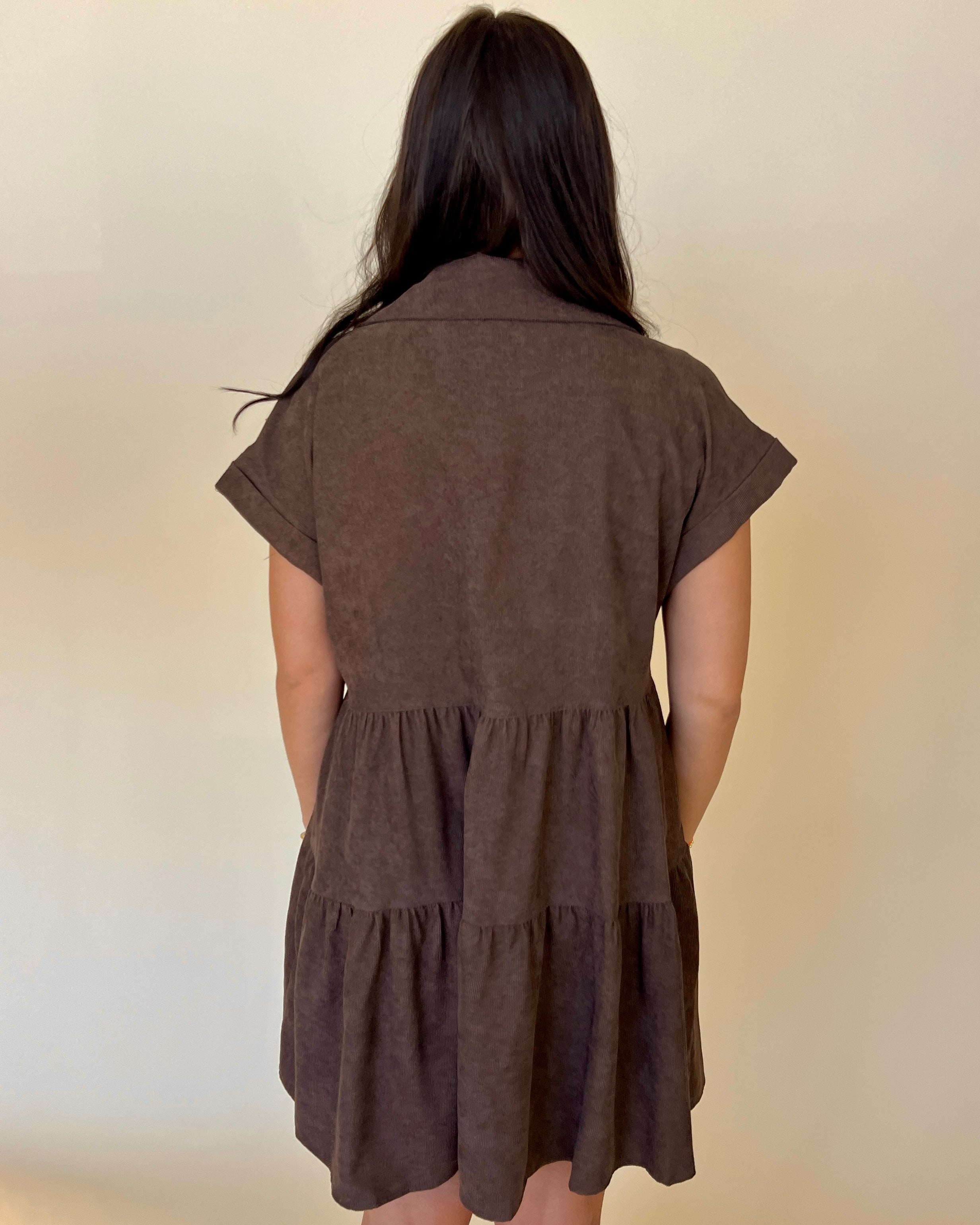 Essentially You Espresso Corduroy Tiered Dress-Shop-Womens-Boutique-Clothing