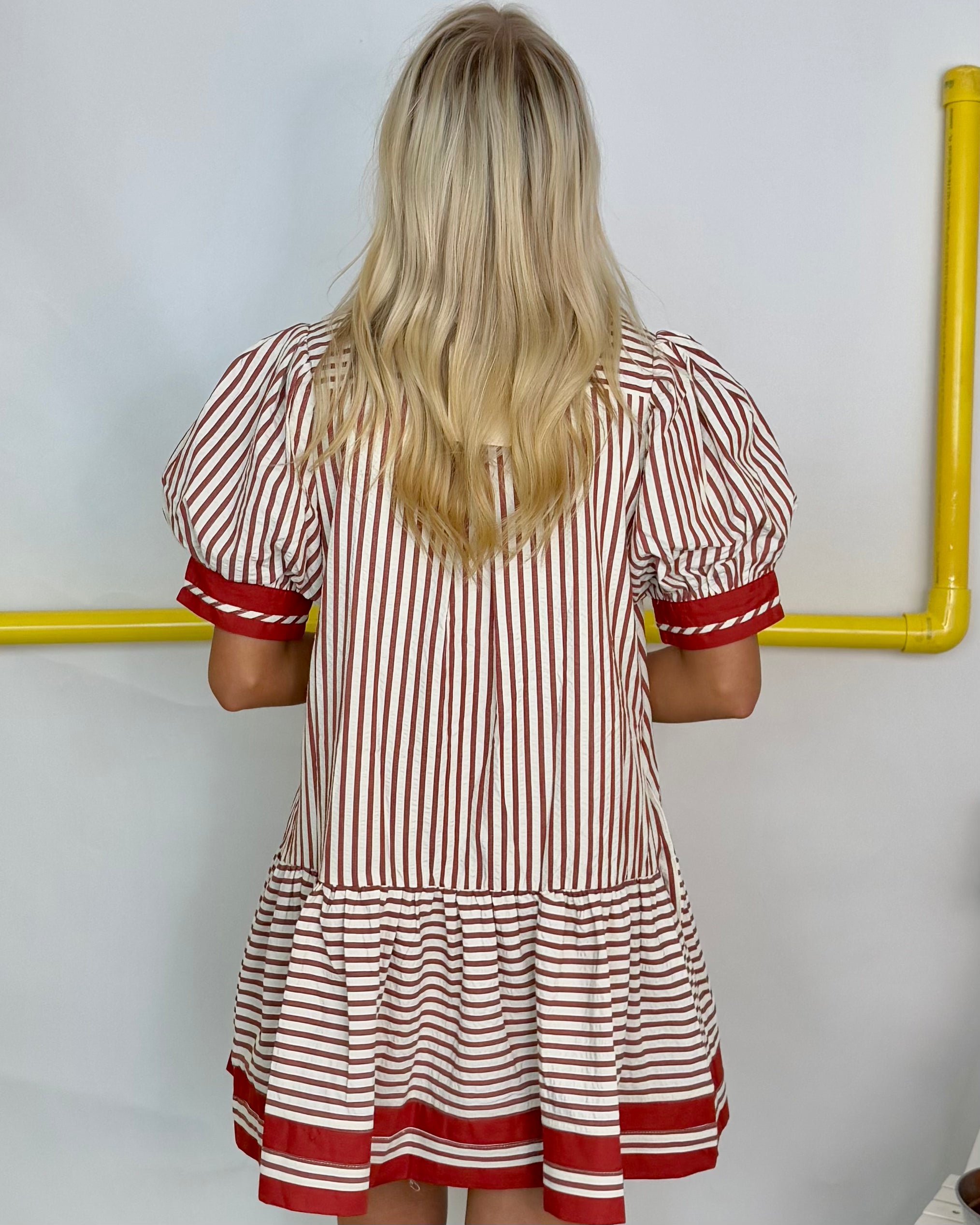 Fall Behind Rust Textured Stripe Dress-Shop-Womens-Boutique-Clothing