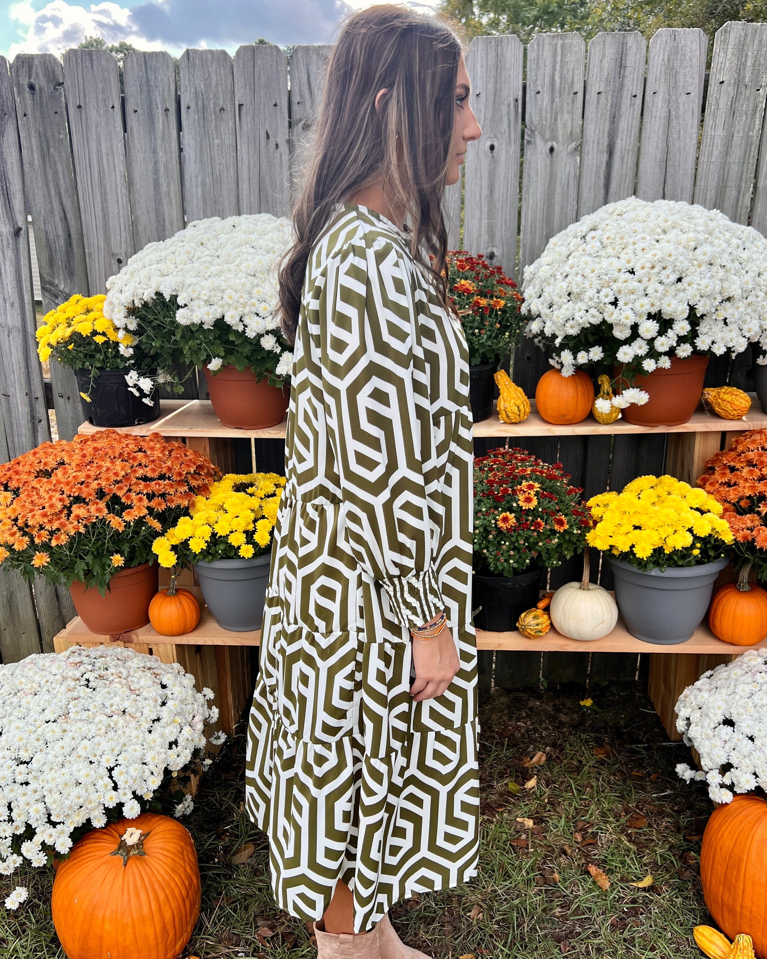 Playing For Keeps Moss Geometric Midi Dress-Shop-Womens-Boutique-Clothing