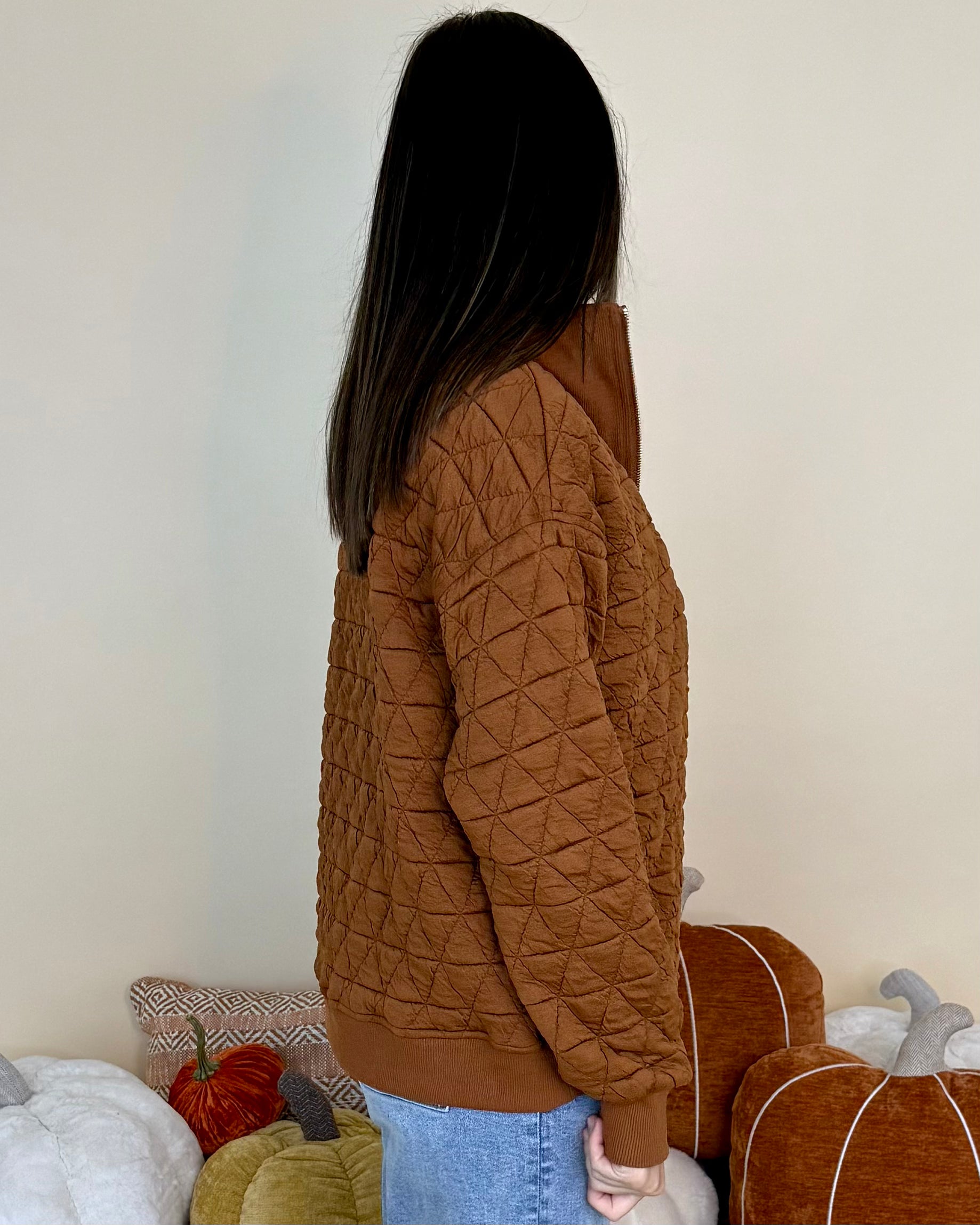 Pure Comfort Copper Quilted Half Zip Top-Shop-Womens-Boutique-Clothing