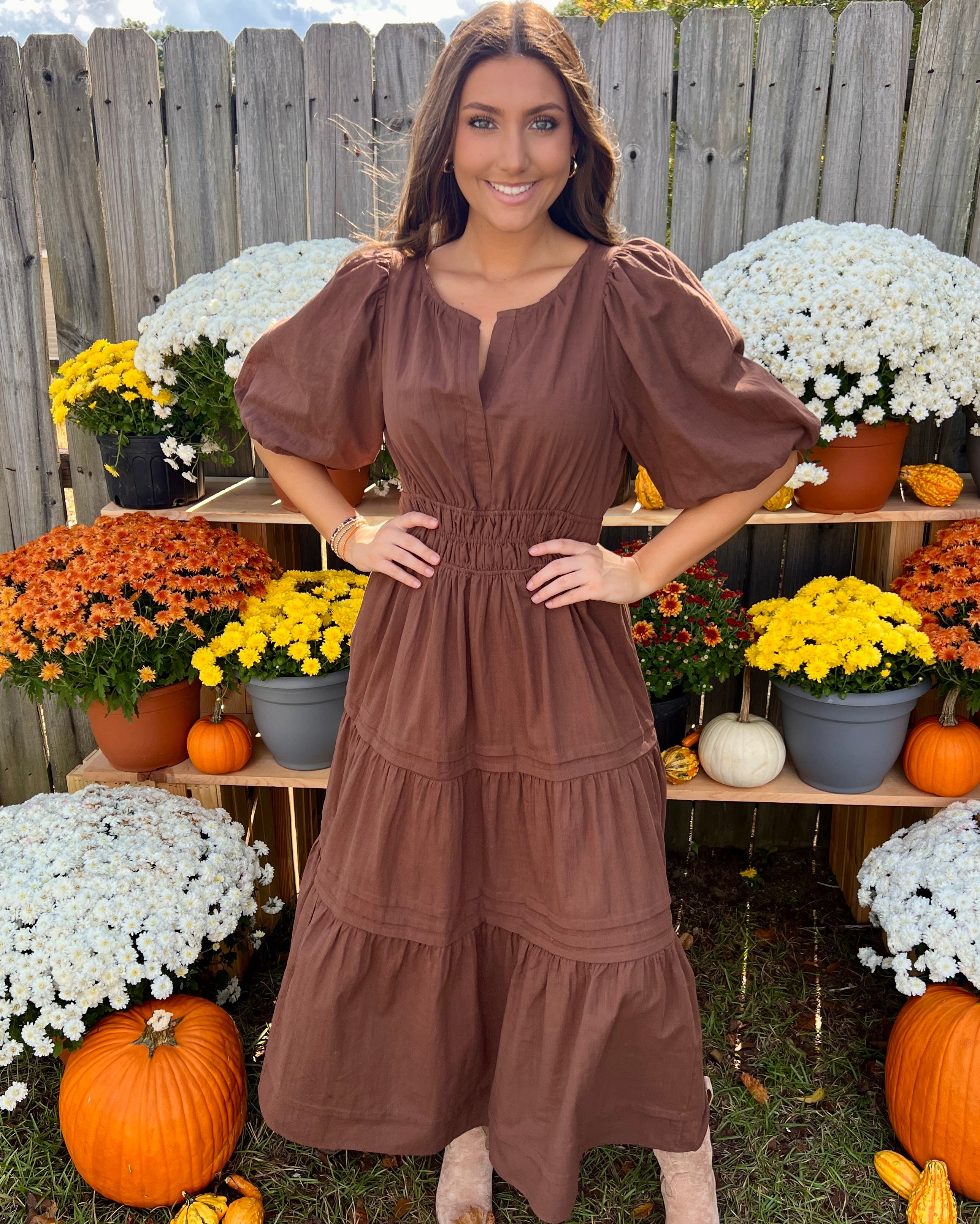 Complete Together Brown Smocked Maxi Dress-Shop-Womens-Boutique-Clothing
