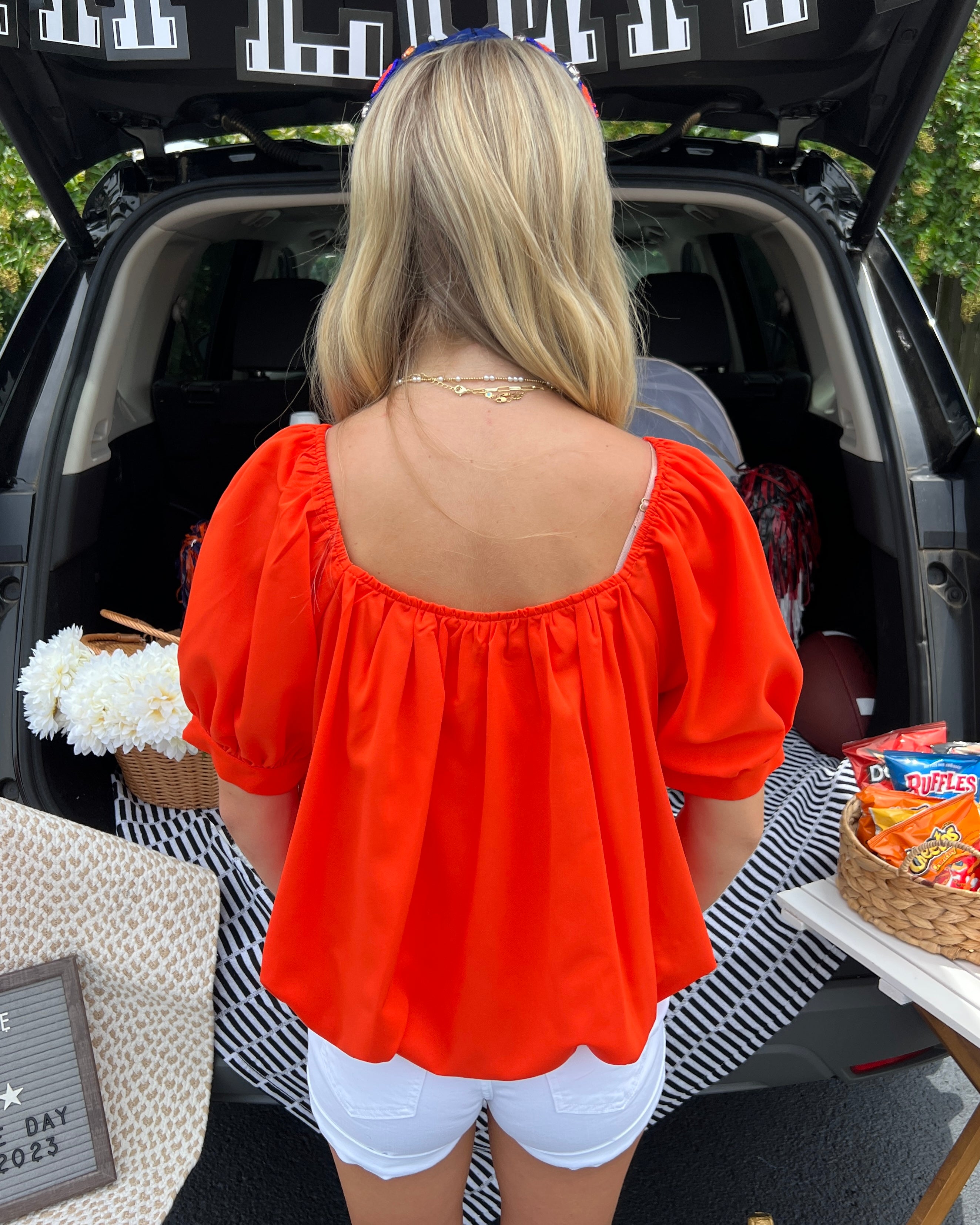 On The Horizon Orange Square Neck Bubble Top-Shop-Womens-Boutique-Clothing