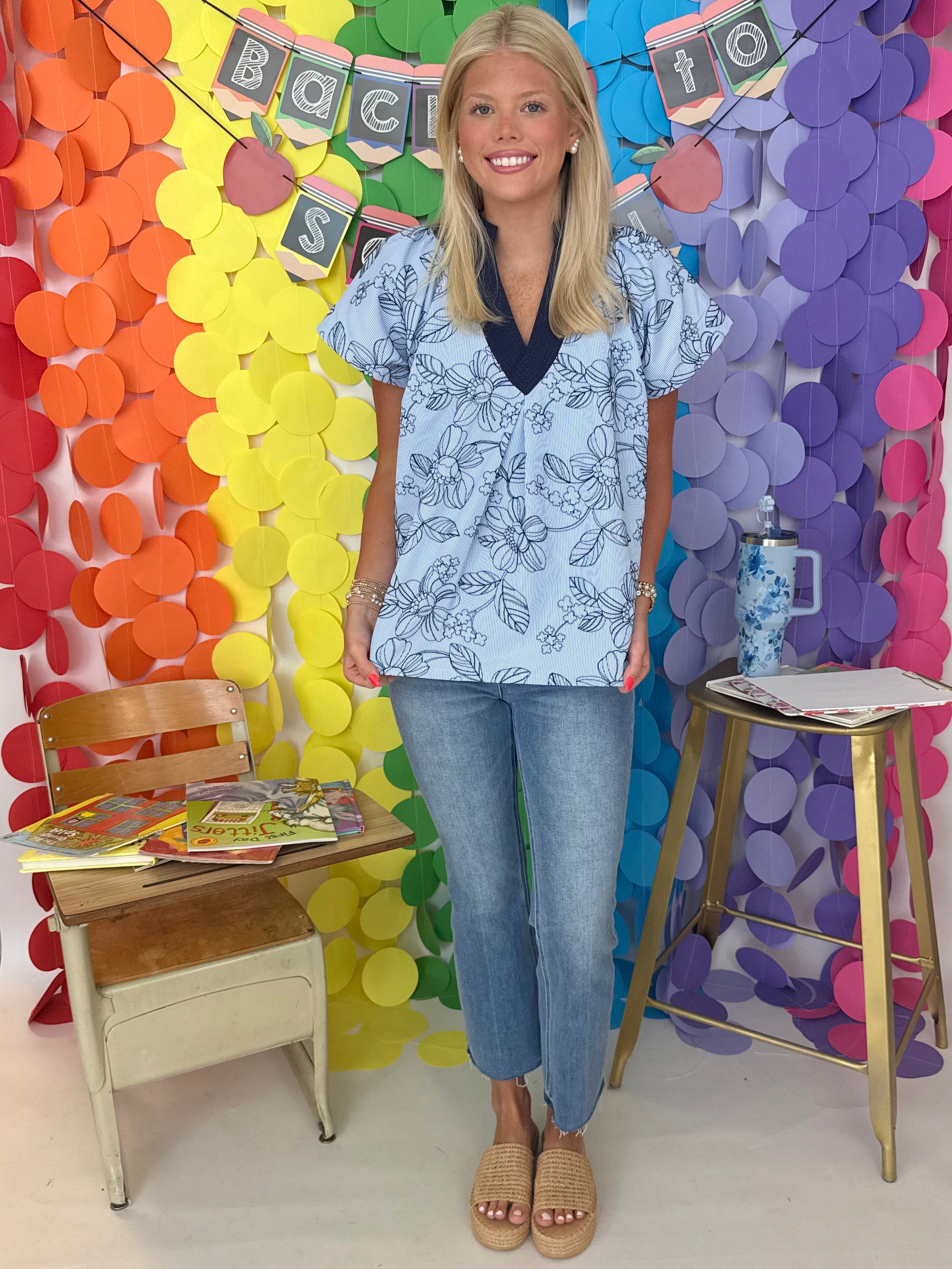 Can't Stop Loving You Blue Floral Print Top-Shop-Womens-Boutique-Clothing