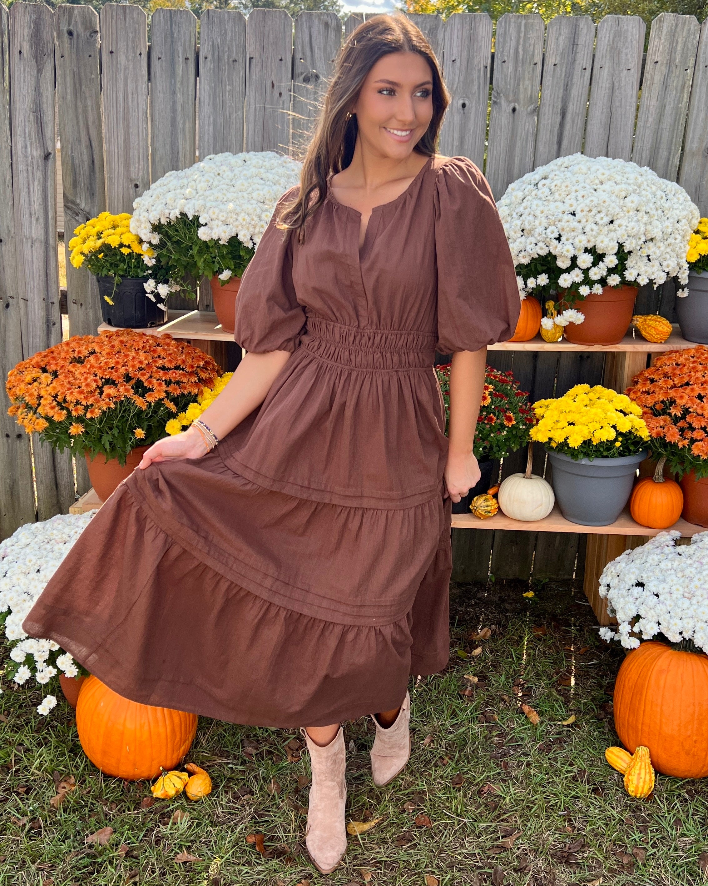 Complete Together Brown Smocked Maxi Dress-Shop-Womens-Boutique-Clothing