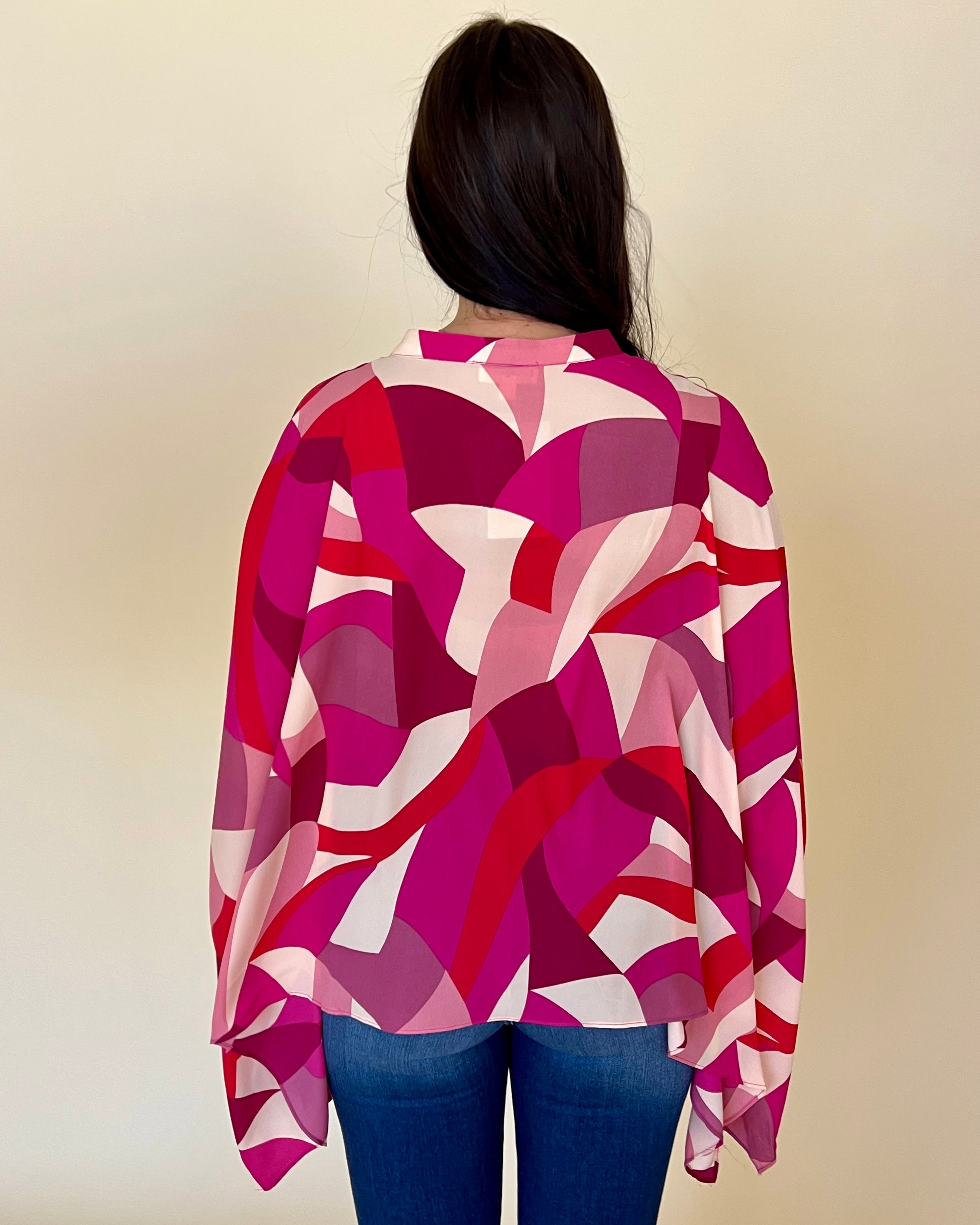 Sweet Feelings Hot Pink Abstract Button Down Top-Shop-Womens-Boutique-Clothing