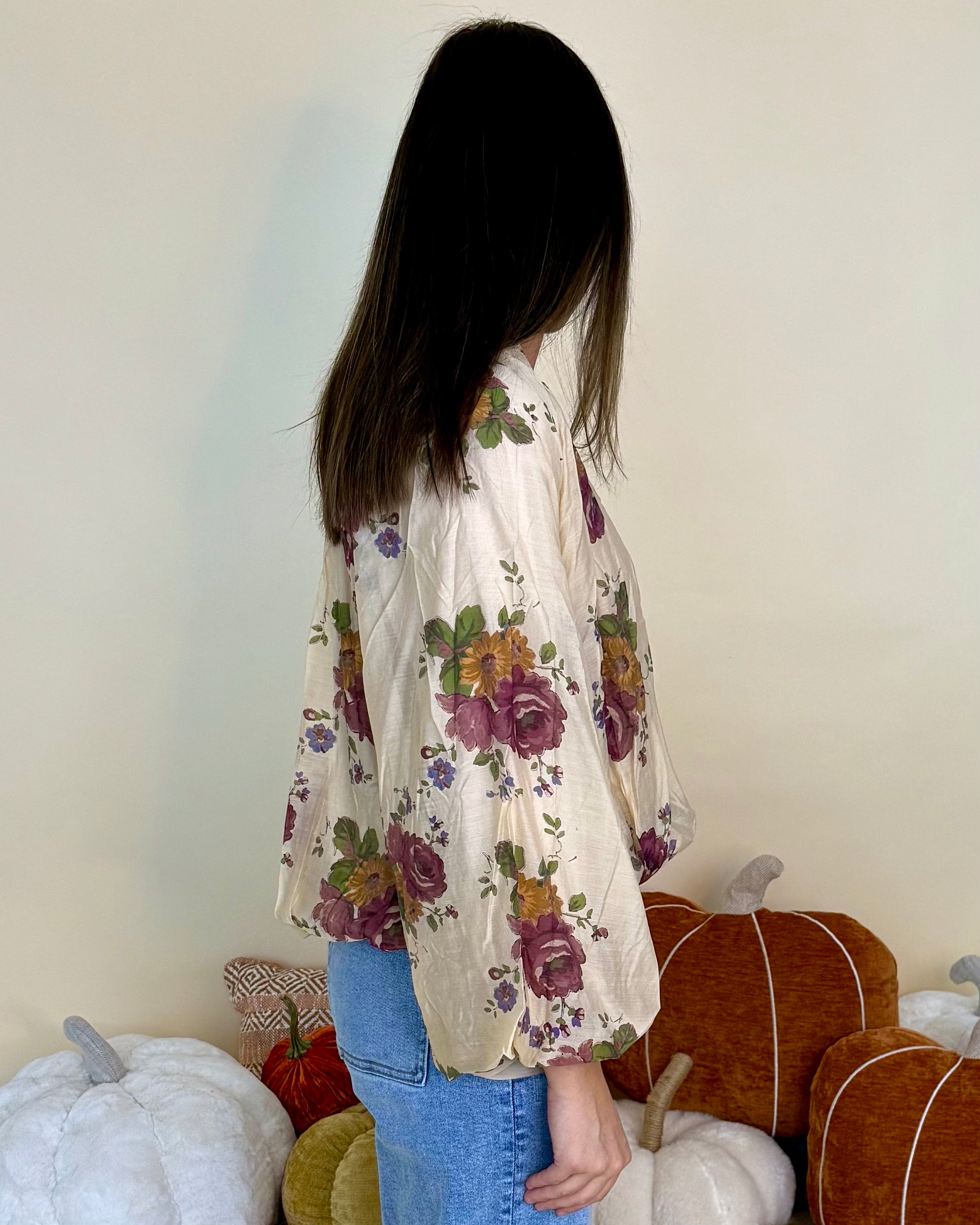 Melting Hearts Ecru Floral Top-Shop-Womens-Boutique-Clothing
