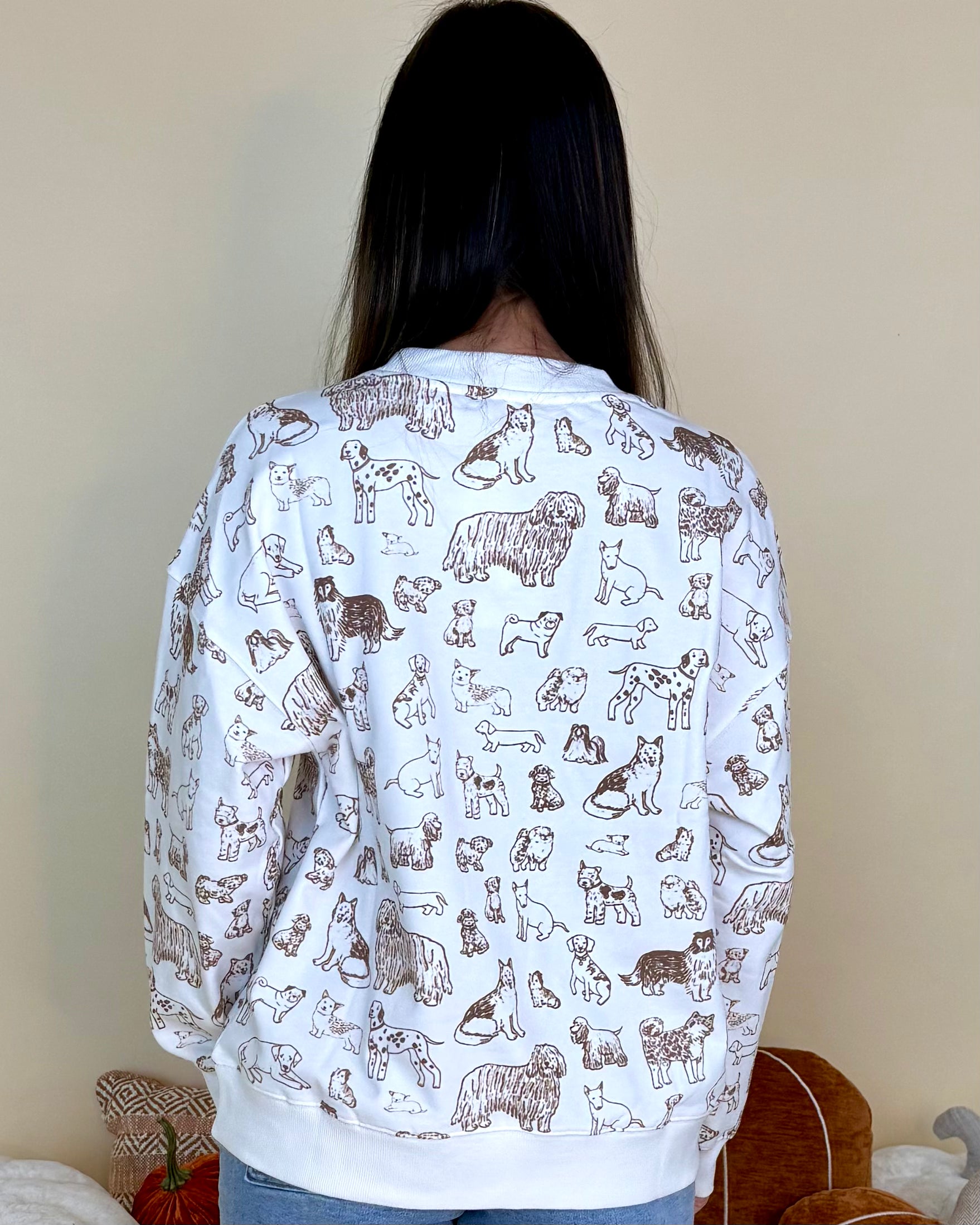 Make Me Smile Cream Dog Print Sweatshirt-Shop-Womens-Boutique-Clothing