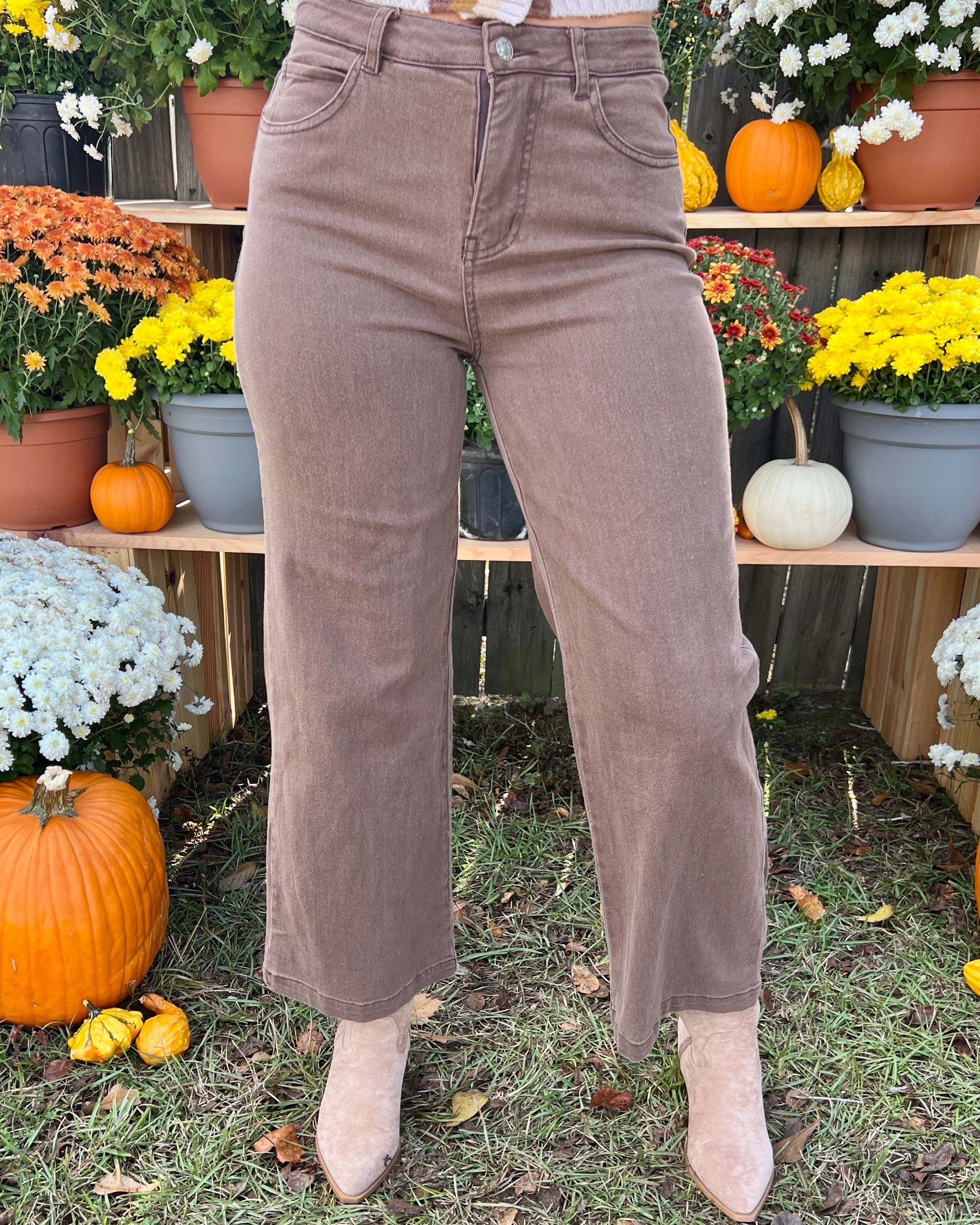 Pushing The Limit Brown Denim Wide Leg Jeans-Shop-Womens-Boutique-Clothing