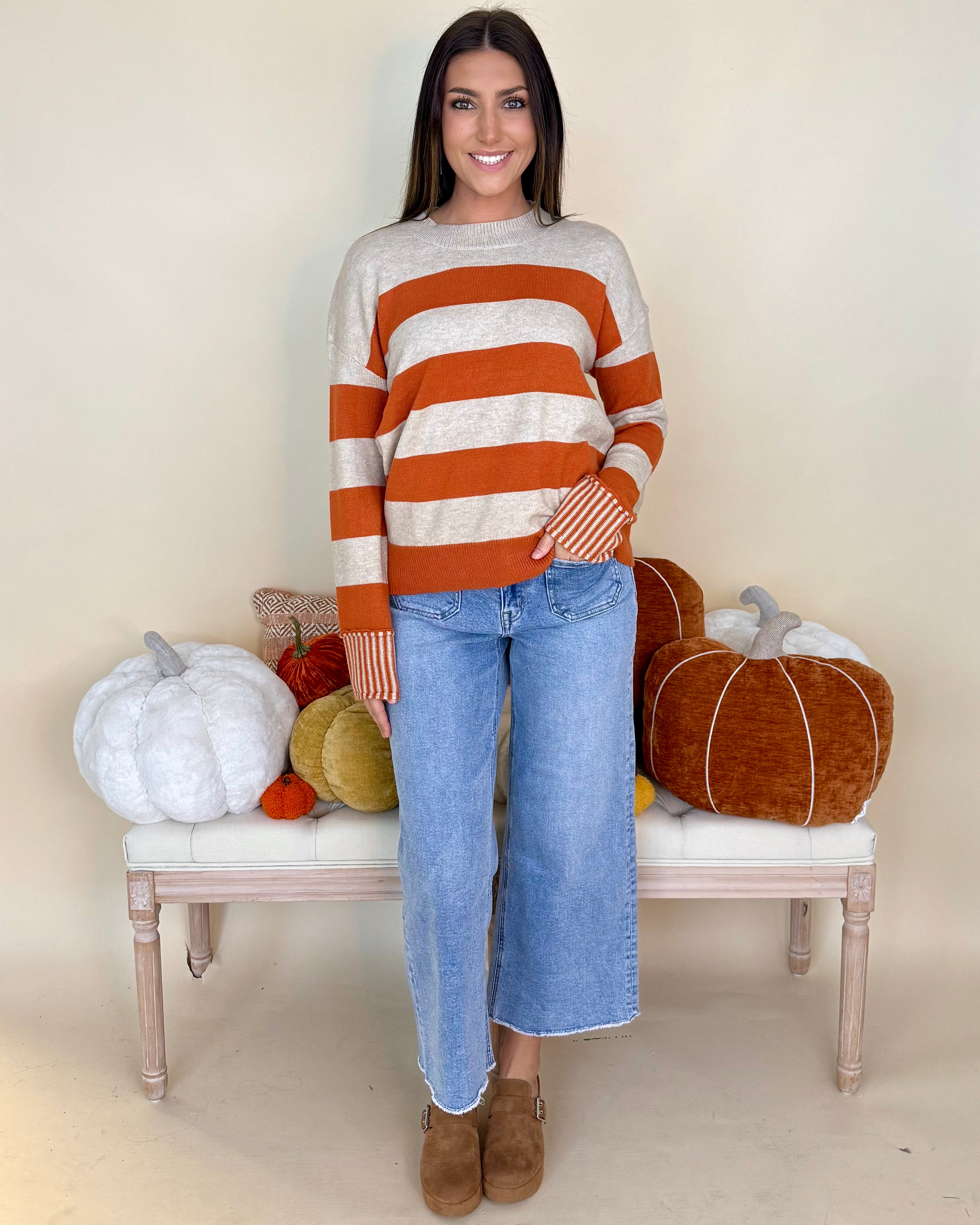 Found The Warmth Pumpkin Striped Sweater-Shop-Womens-Boutique-Clothing