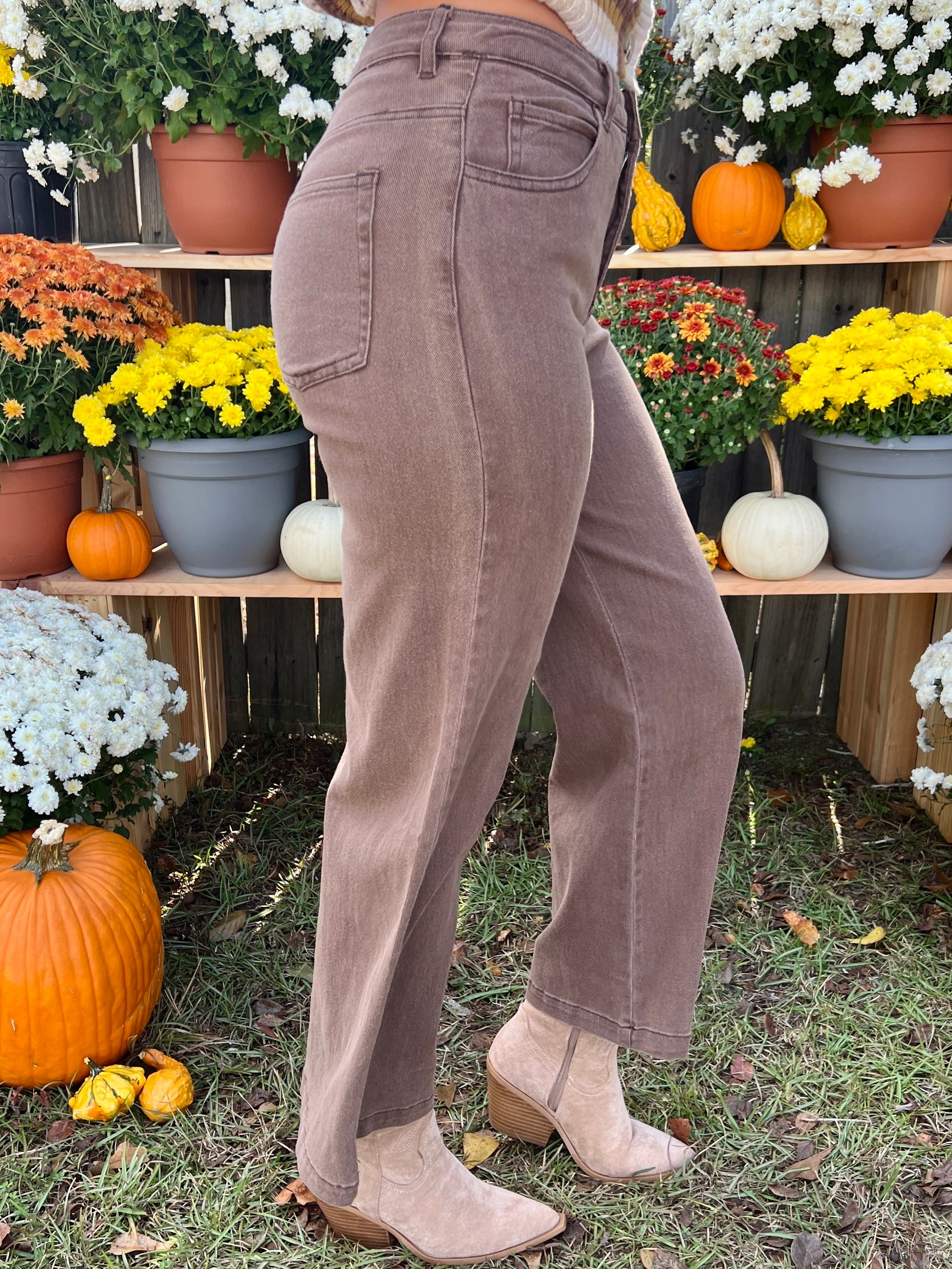 Pushing The Limit Brown Denim Wide Leg Jeans-Shop-Womens-Boutique-Clothing
