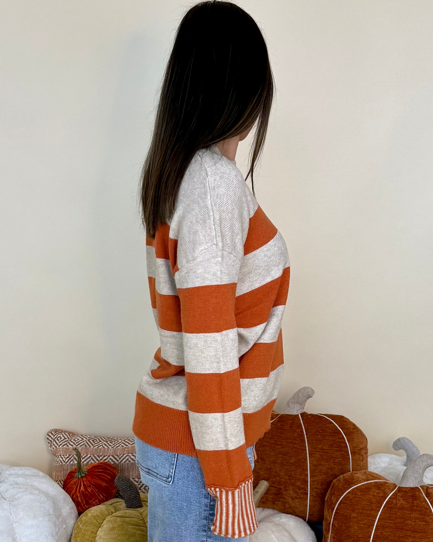 Found The Warmth Pumpkin Striped Sweater-Shop-Womens-Boutique-Clothing