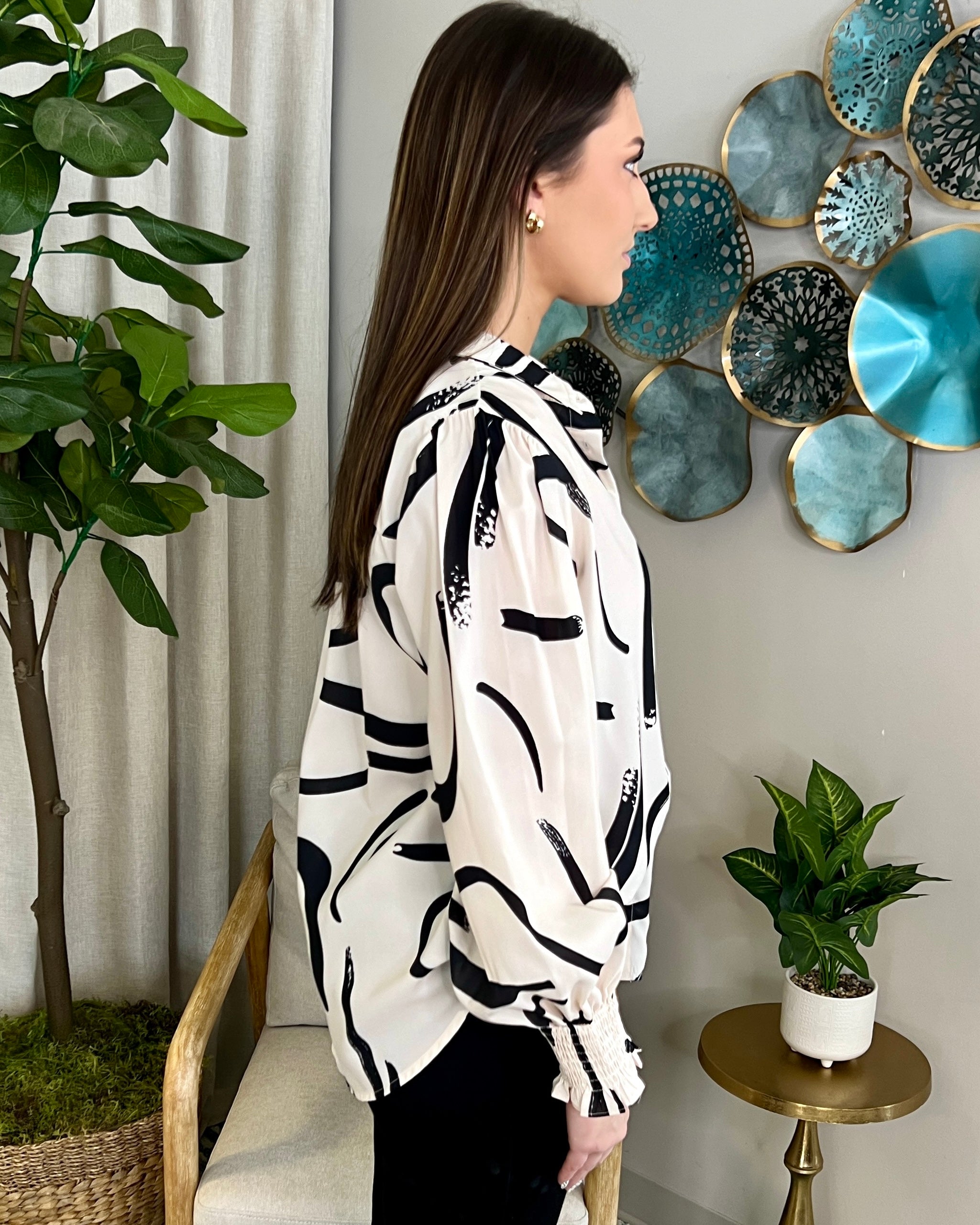 Bold Energy Cream/Black Abstract Top-Shop-Womens-Boutique-Clothing