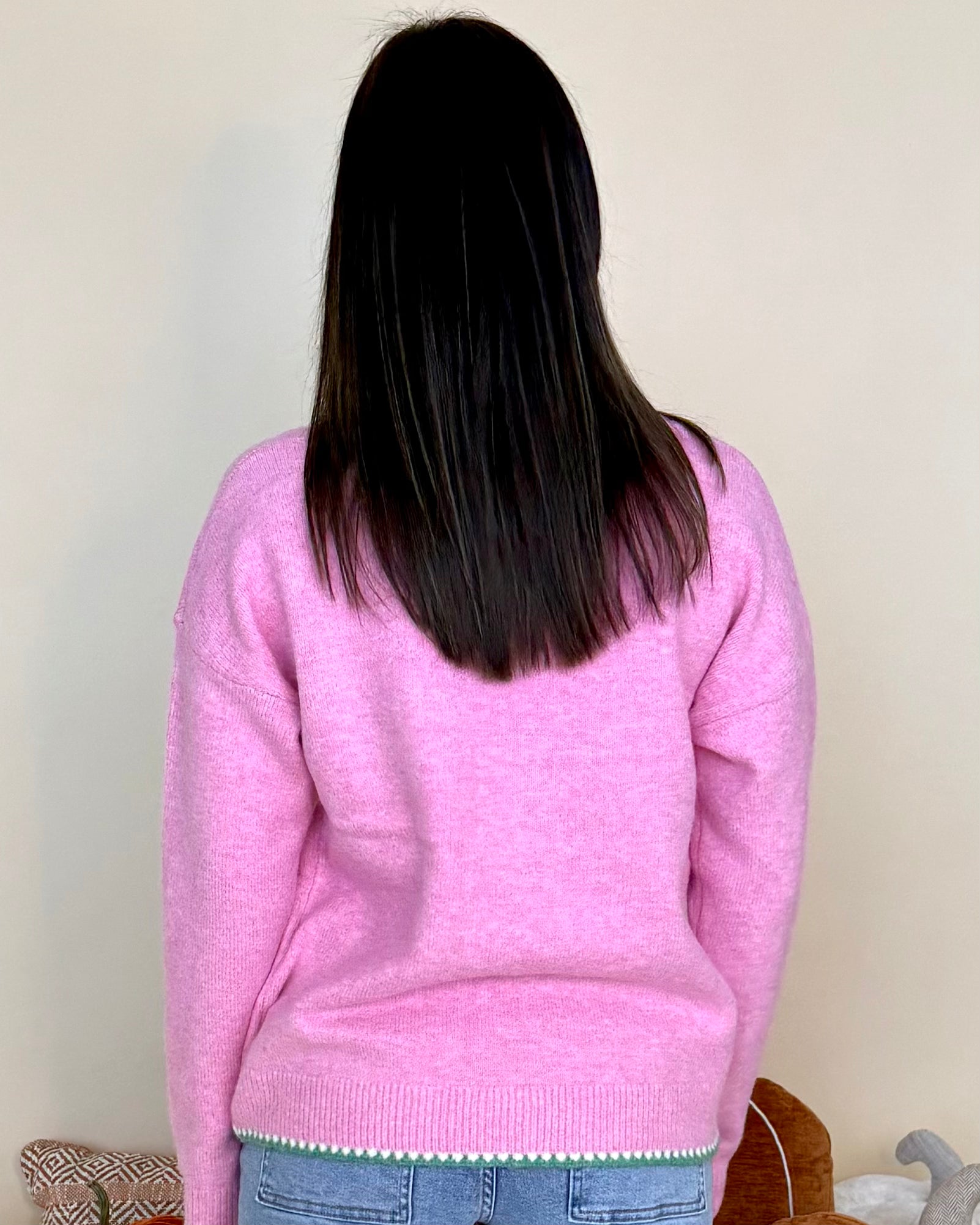Another Day Pink Blanket Stitch Pocket Sweater-Shop-Womens-Boutique-Clothing