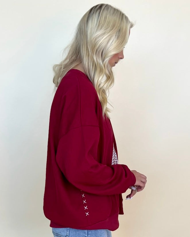 Gameday Red Gingham ¨A¨ Sweatshirt-Shop-Womens-Boutique-Clothing