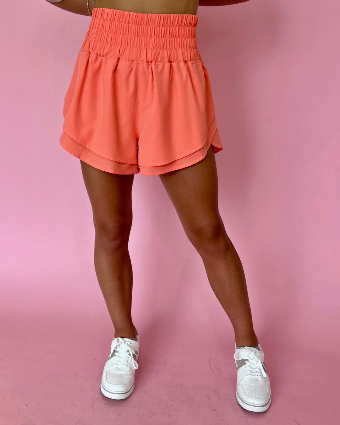 Wherever I Go Coral High Waisted Smocked Shorts-Shop-Womens-Boutique-Clothing