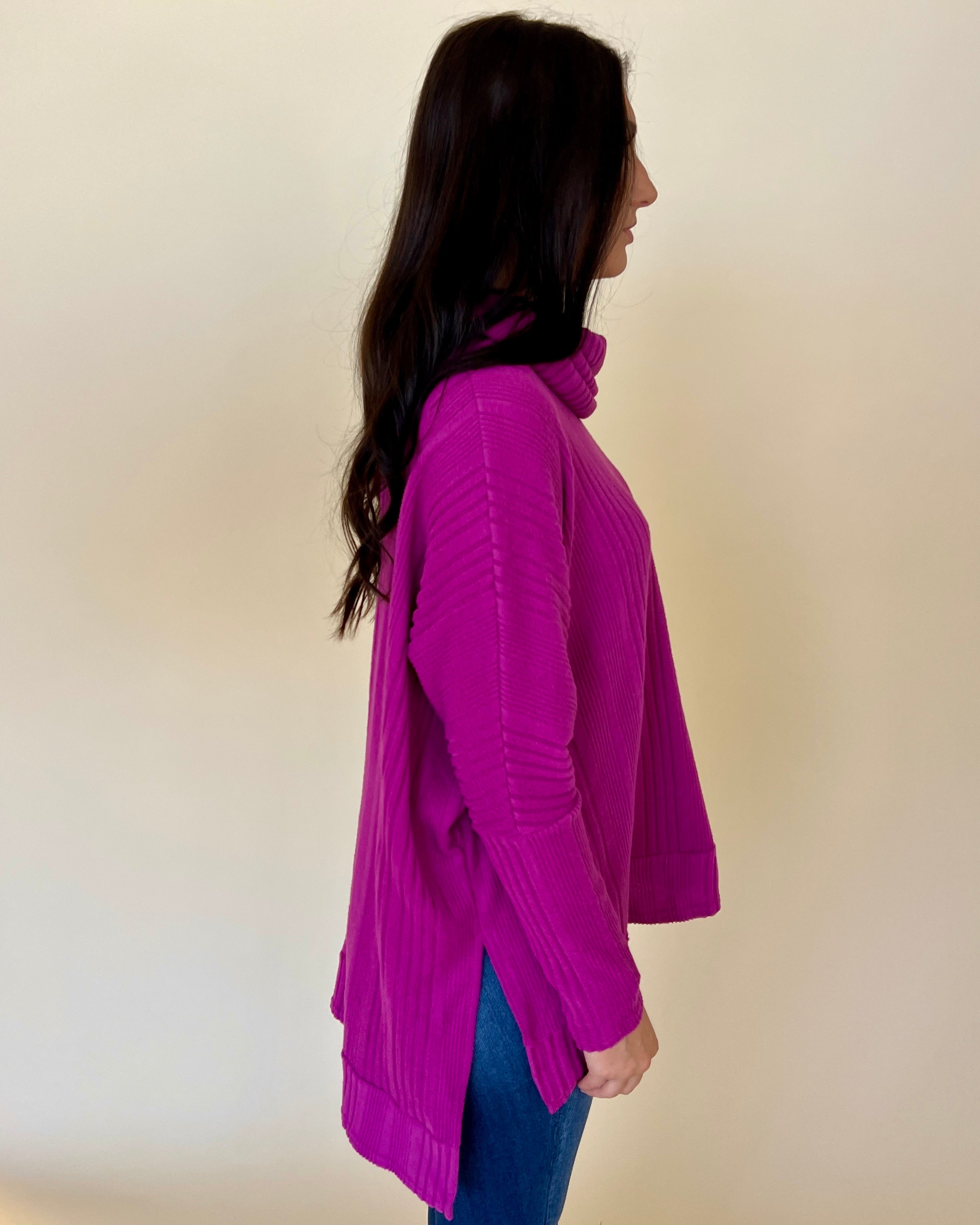 Thinking About You Magenta Ribbed Cowl Neck Knit Top-Shop-Womens-Boutique-Clothing