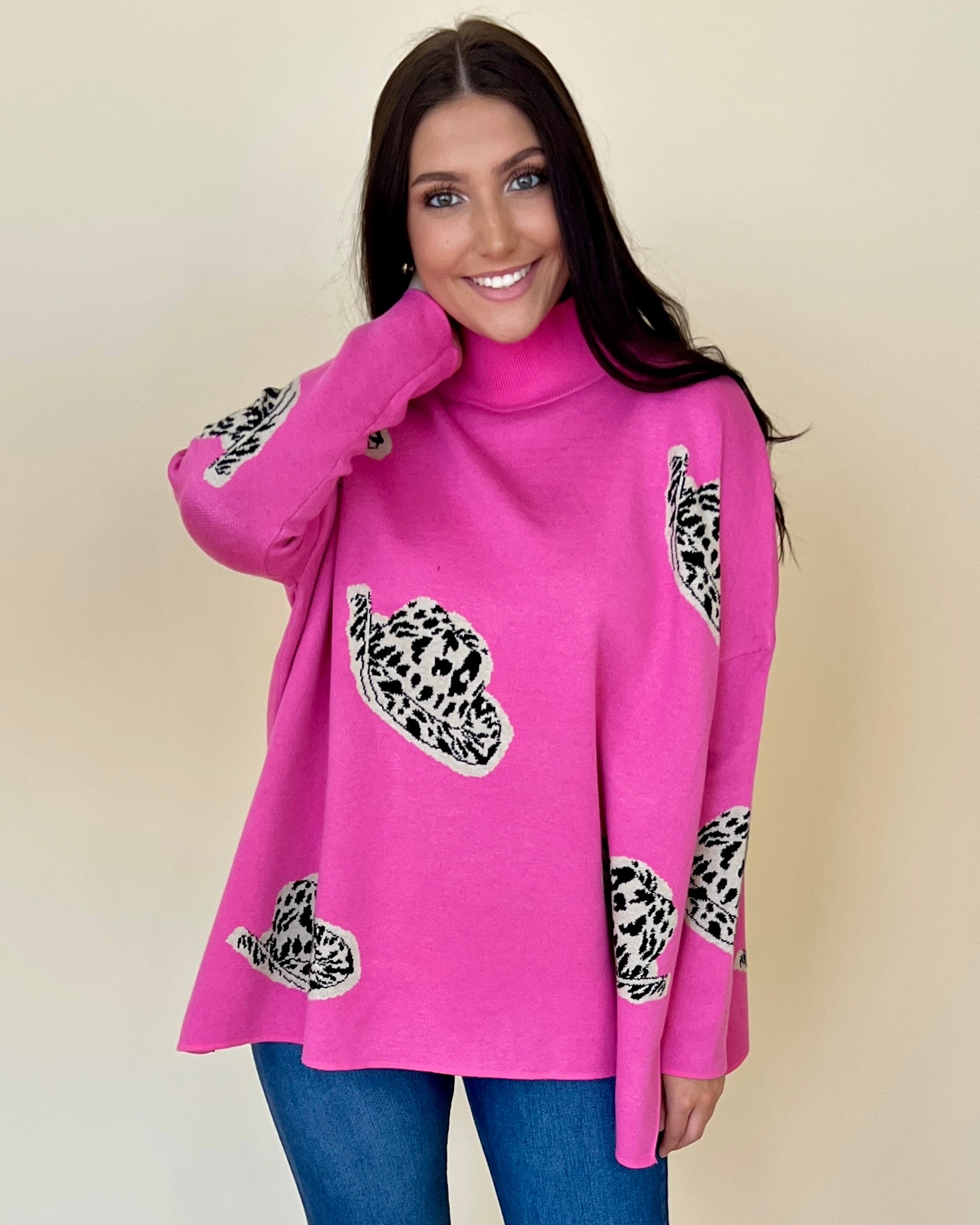 Be Bold Pink Turtleneck Cowboy Hat Sweater-Shop-Womens-Boutique-Clothing