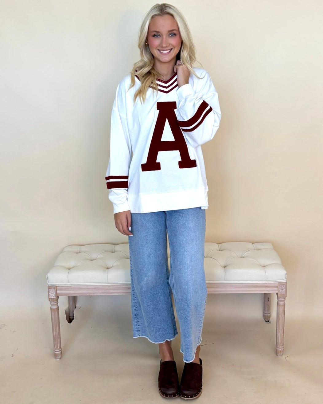 Tailgate White Red Varsity Pullover-Shop-Womens-Boutique-Clothing