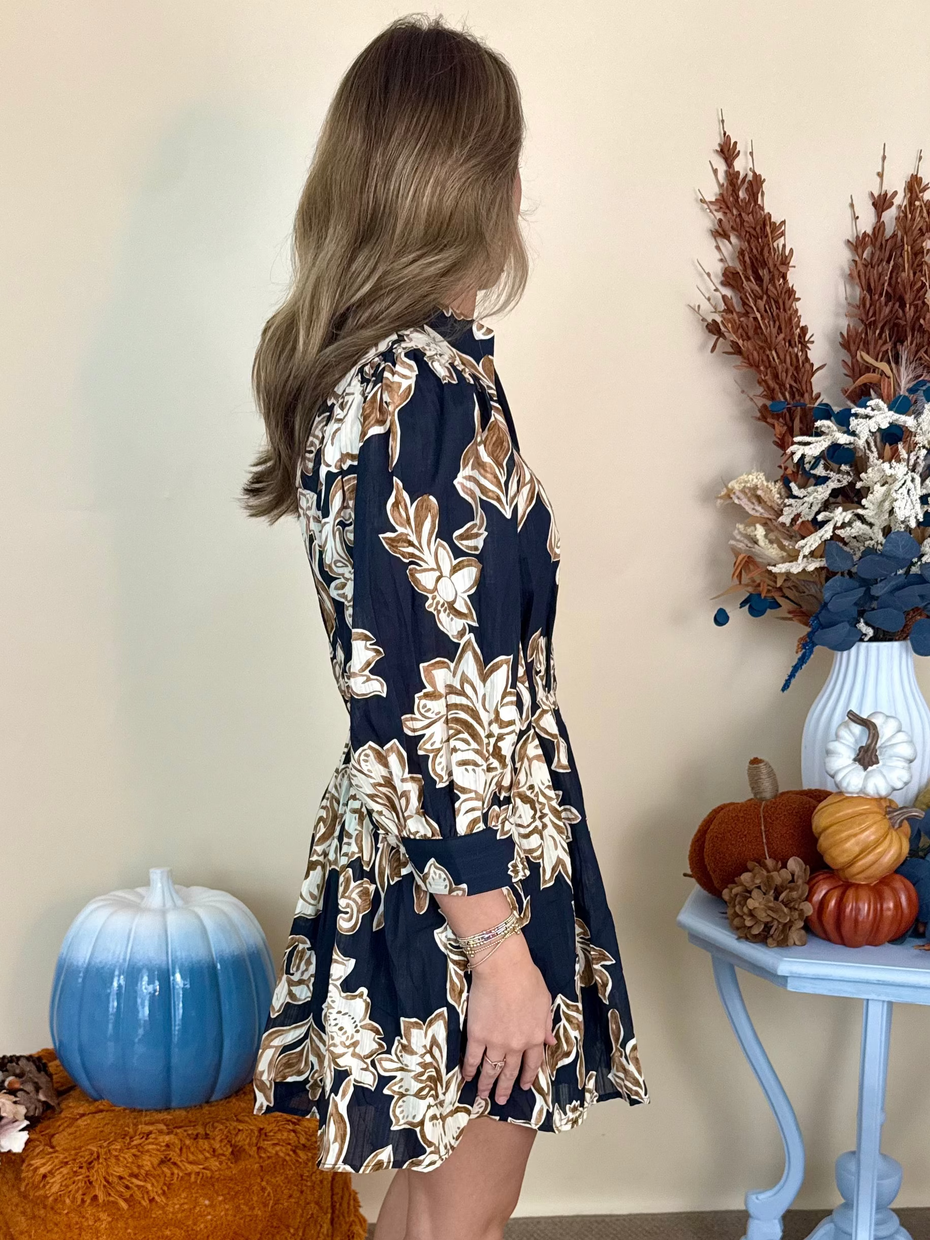 City Nights Black Floral 3/4 Sleeve V-Neck Dress-Shop-Womens-Boutique-Clothing